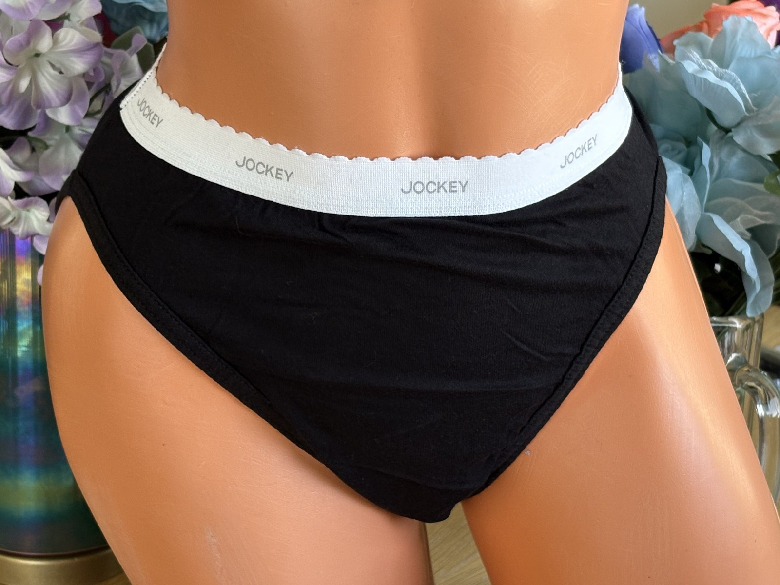 JOCKEY Medium BLACK Wide Waist French Hi Cut Leg Brief Panties #10 NWOT
