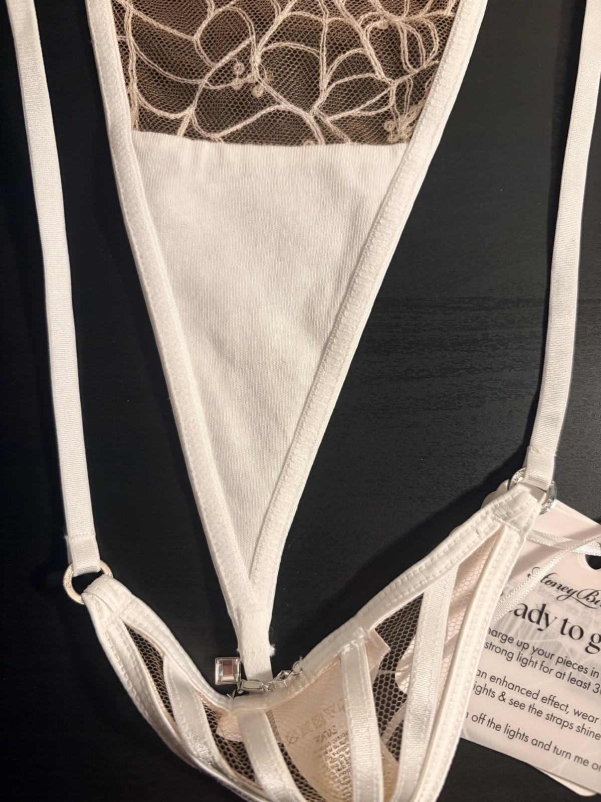 New Honey Birdette Sylvie Glow White Thong String Size XS