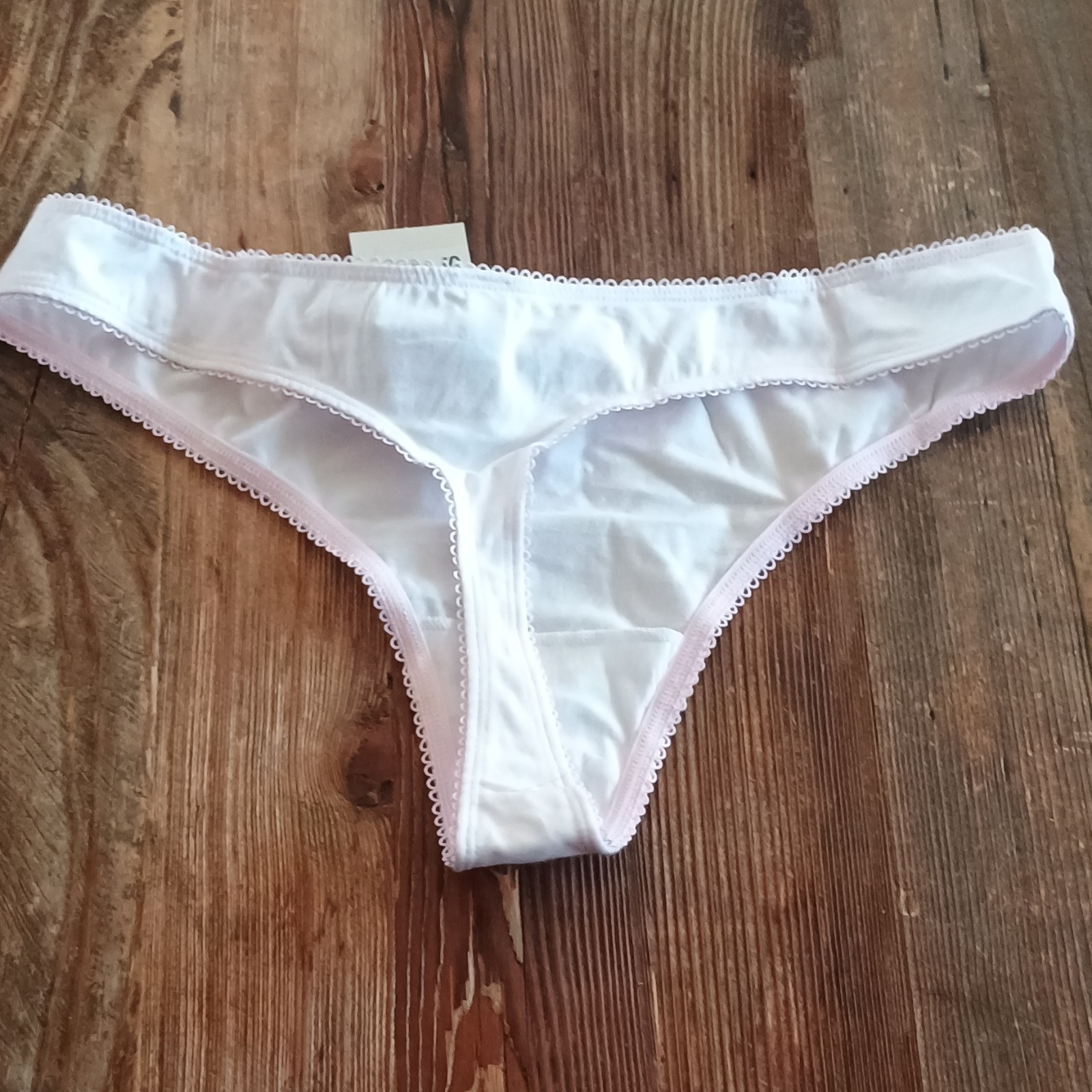 Women’s No Boundaries Thong Panties Cotton Pointelle White Pink Size XL (16-18)
