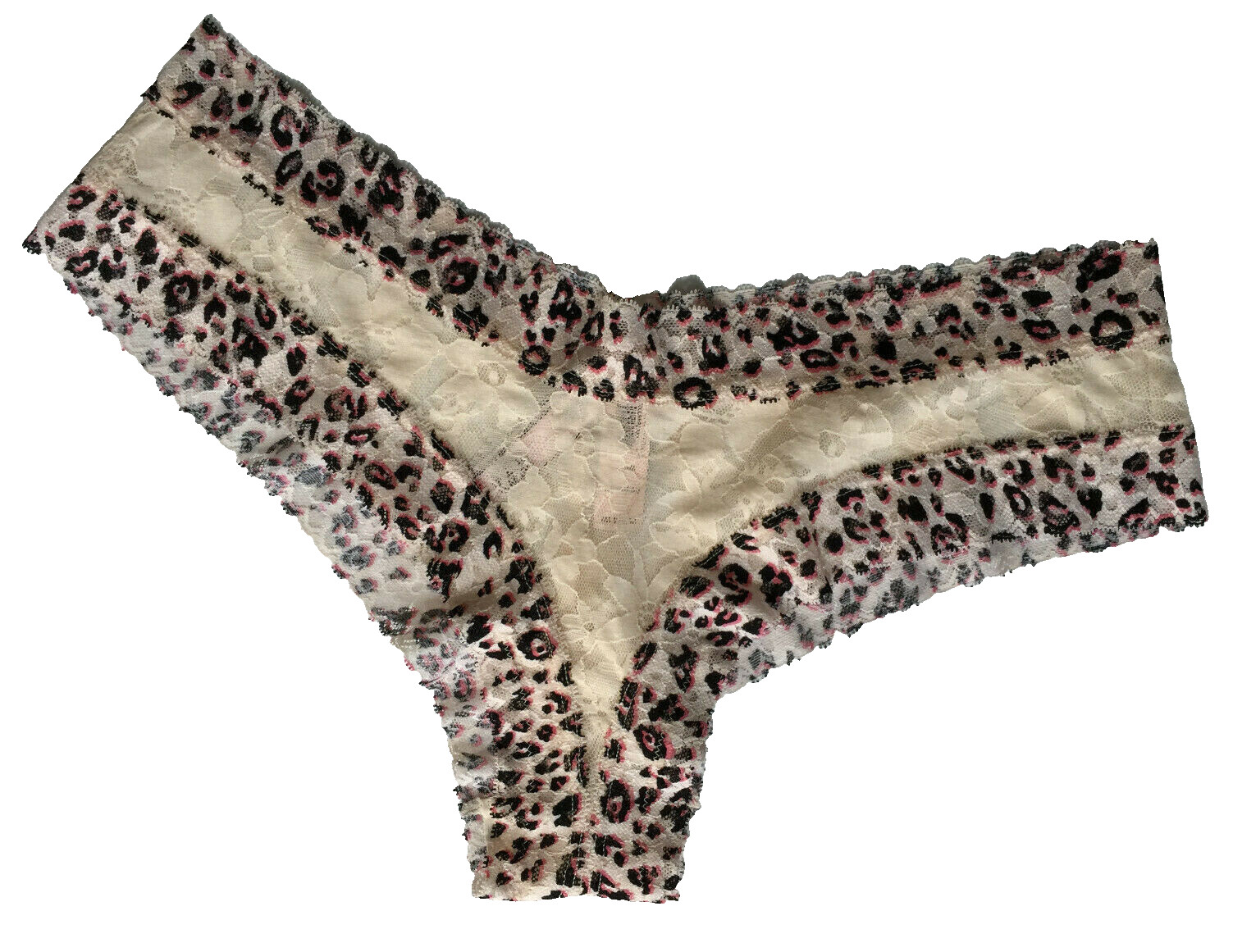 Victorias Secret Animal Print Cheeky Panties Size XL Floral Lace Waist Grrr NEW