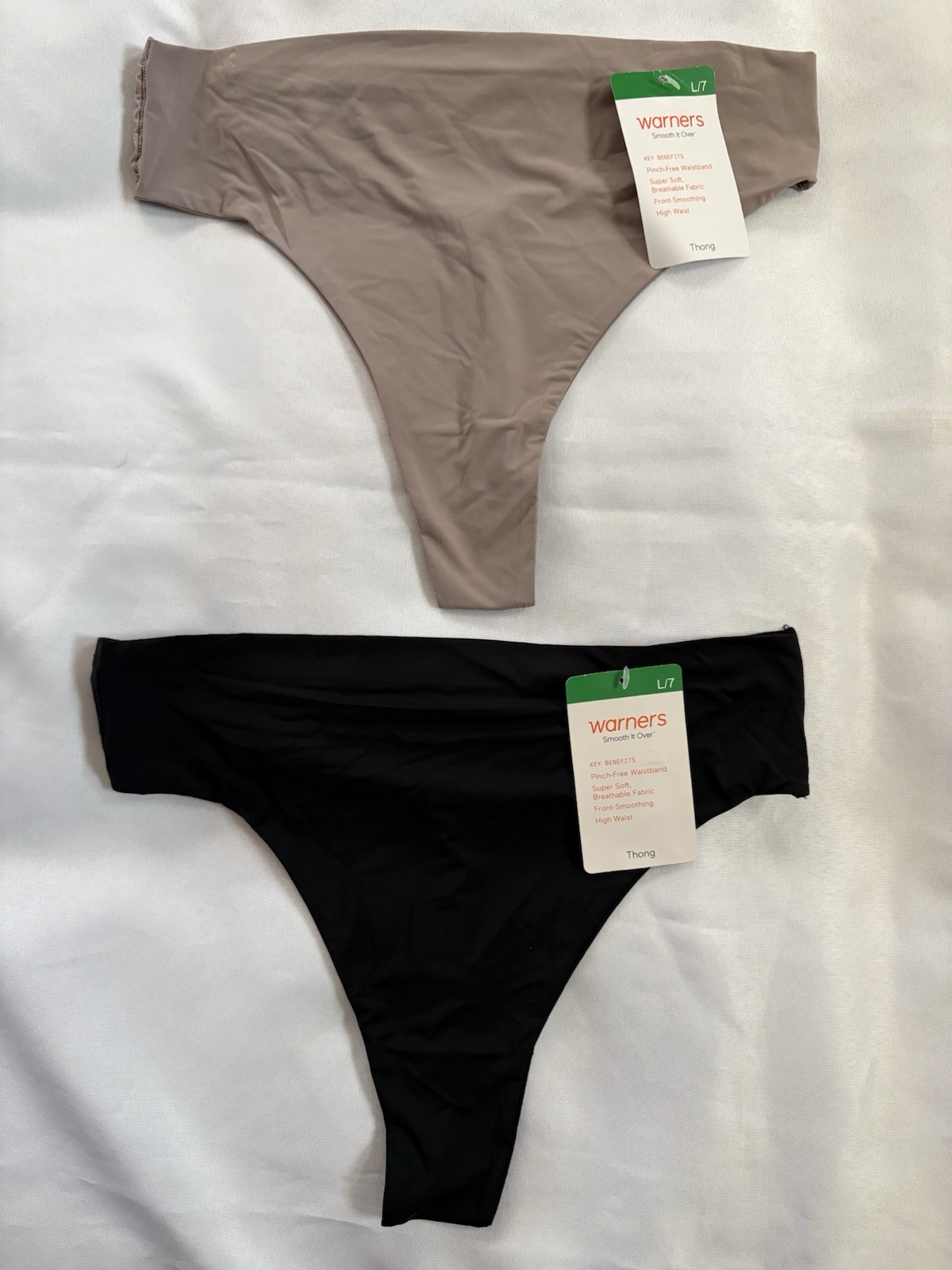 NEW Warners Thong Smooth It Over High Waist Thong 2 Pack Panty Womens Size Large