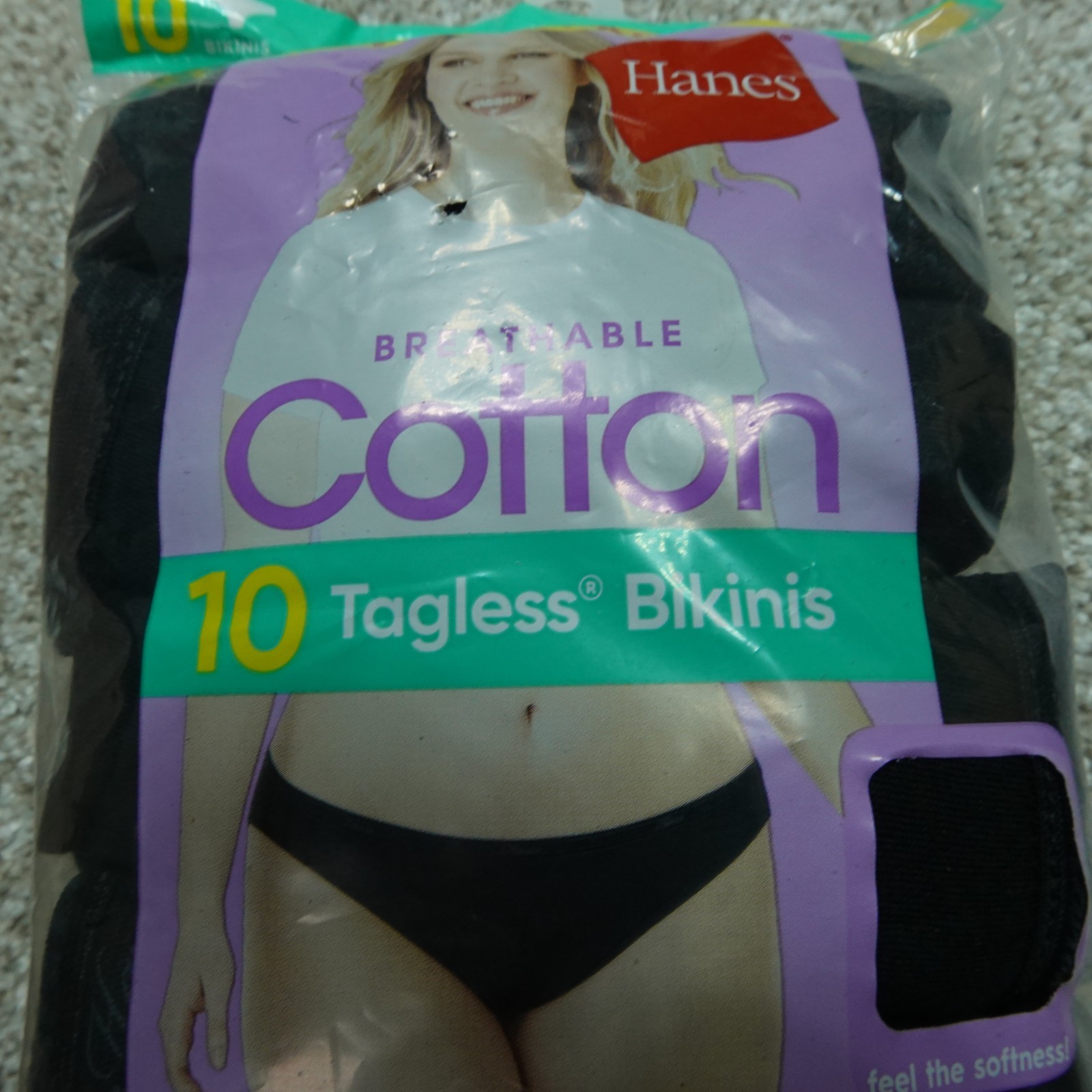 Hanes Underwear Womens 7 Large Black Bikinis Breathable Cotton 10 Pairs
