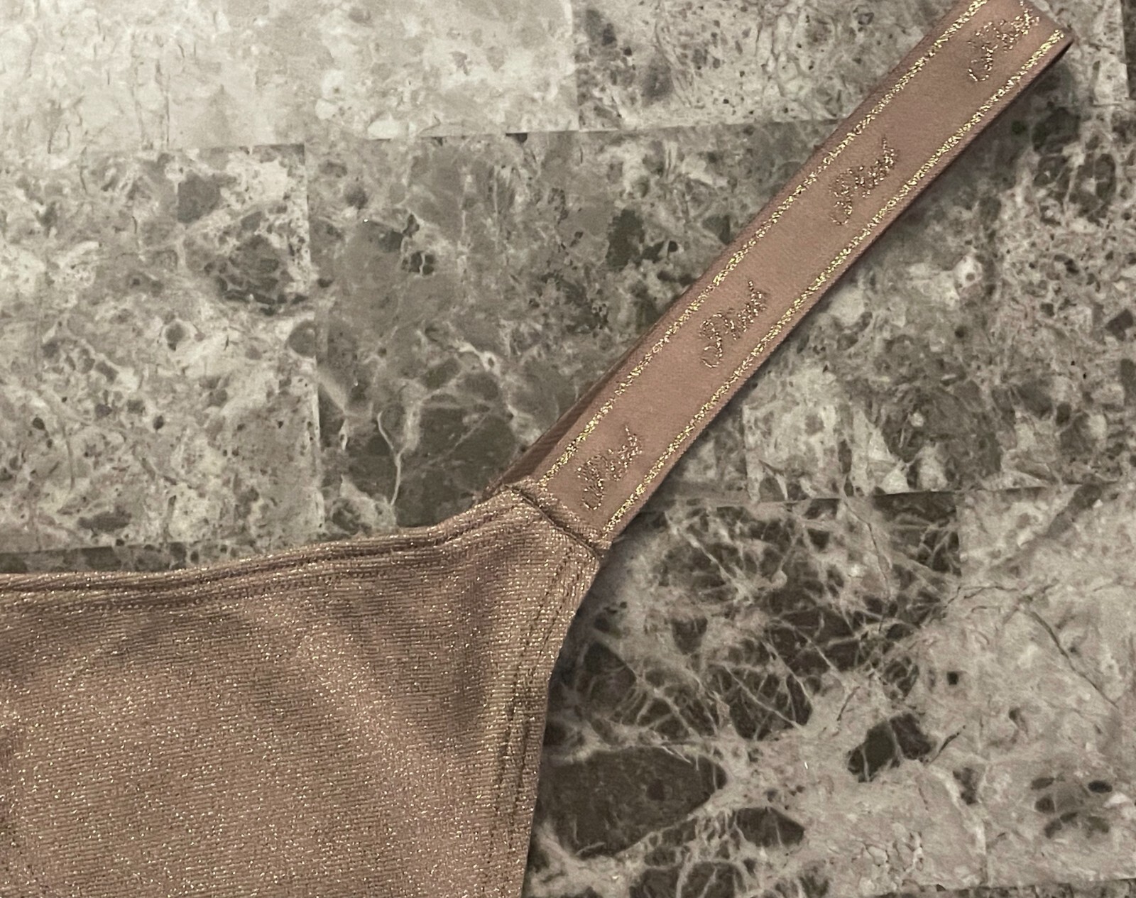 VICTORIA’S SECRET PINK TAUPE SHIMMER MICRO TINY LOGO SIDE STRAPS THONG PANTIES