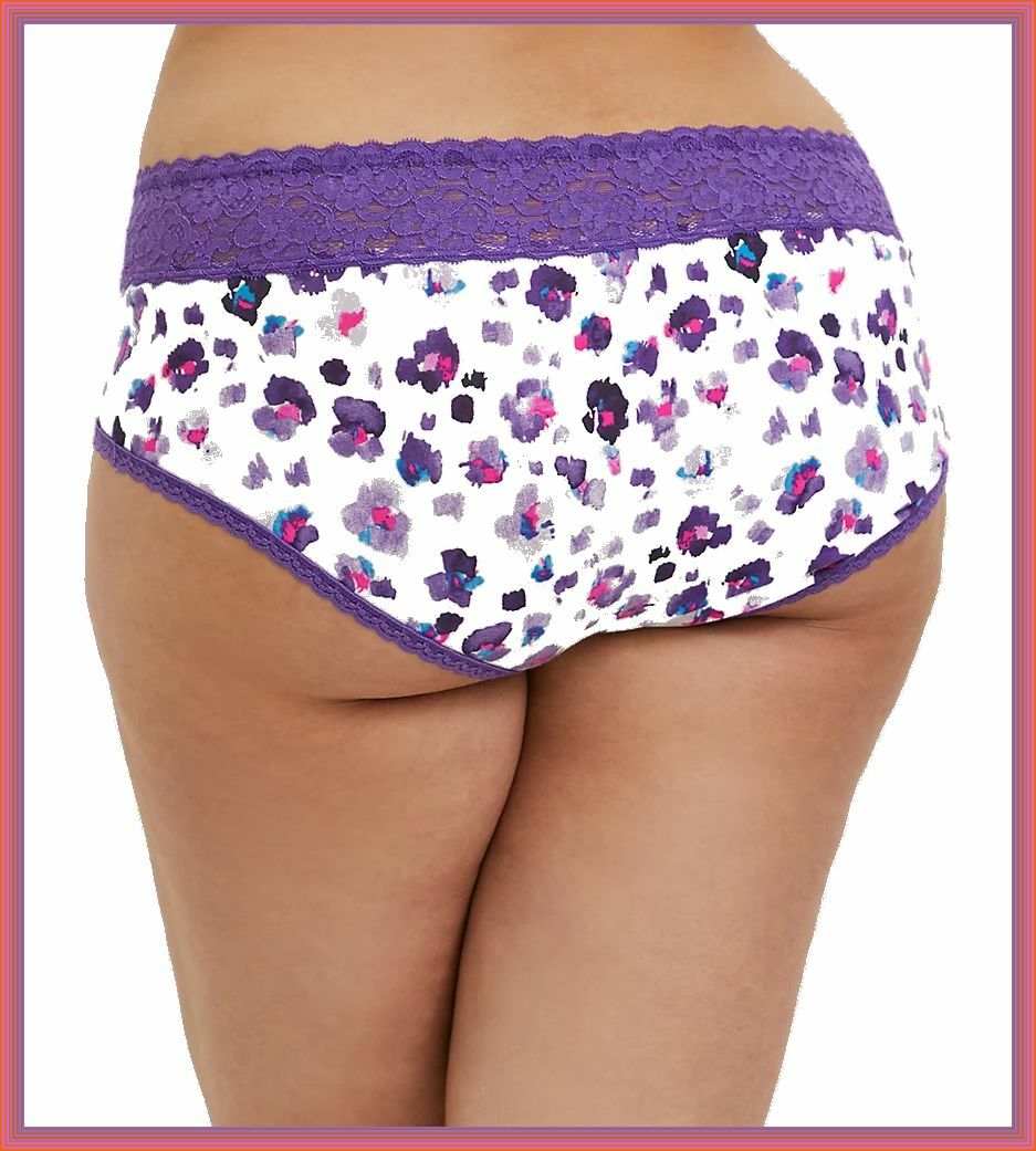 TORRID (0X) L/12 PURPLE LEOPARD WIDE LACE COTTON CHEEKY PANTY SPANDEX UNDERWEAR