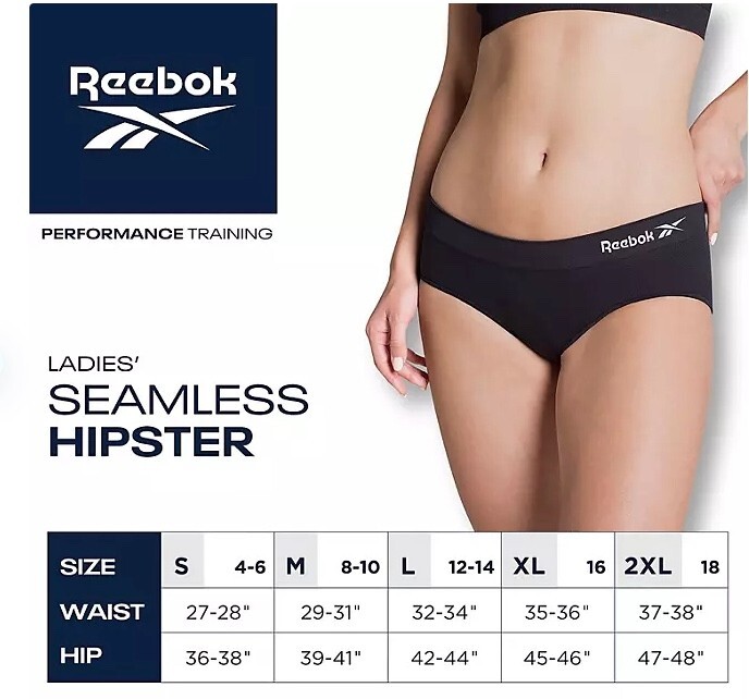 (2 or 5 Pack) Reebok Women’s Stretch Performance Seamless Hipster Panties,