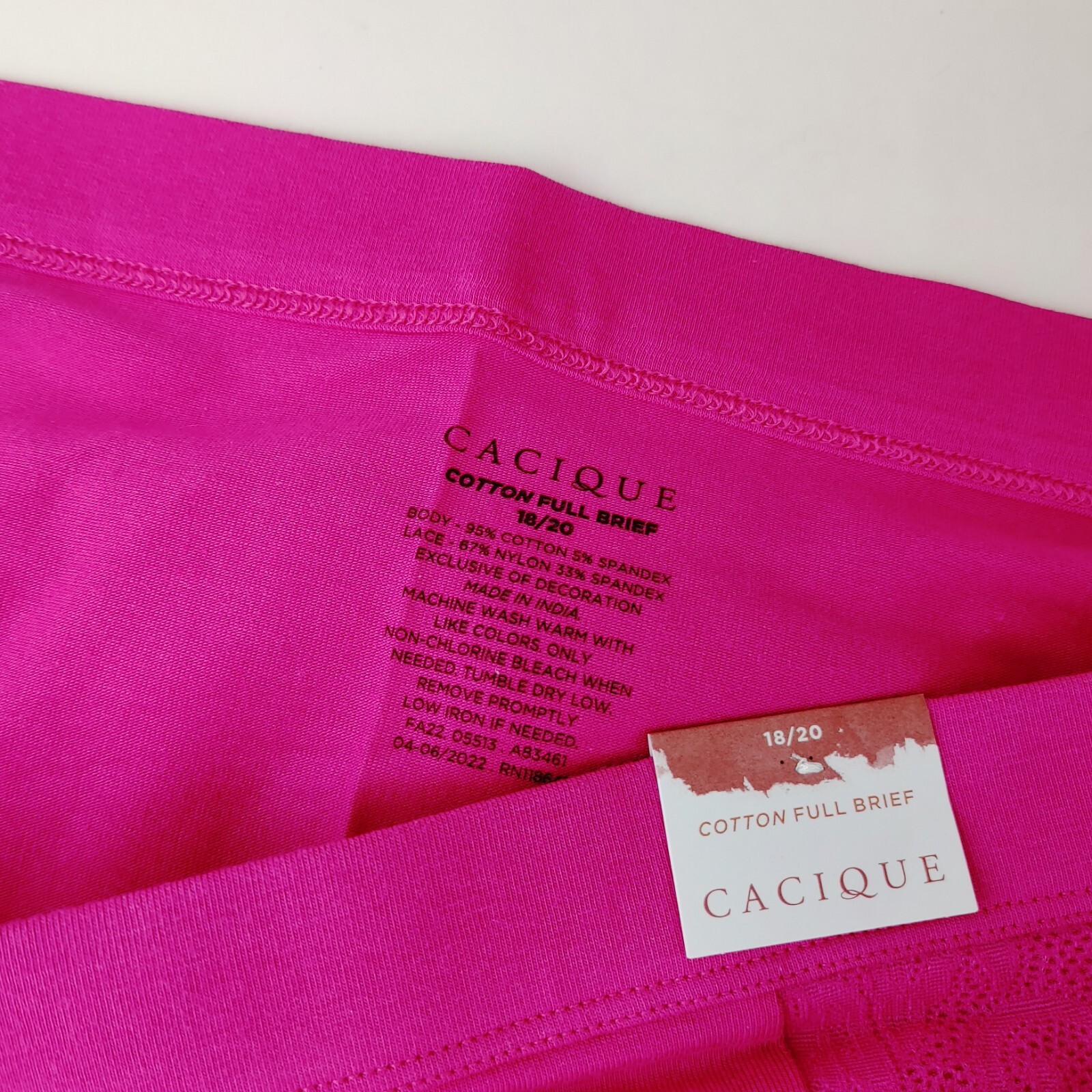 LANE BRYANT CACIQUE PLUS COTTON FULL BRIEF 18/20 PANTY SOLID PINK WITH LACE HIPS