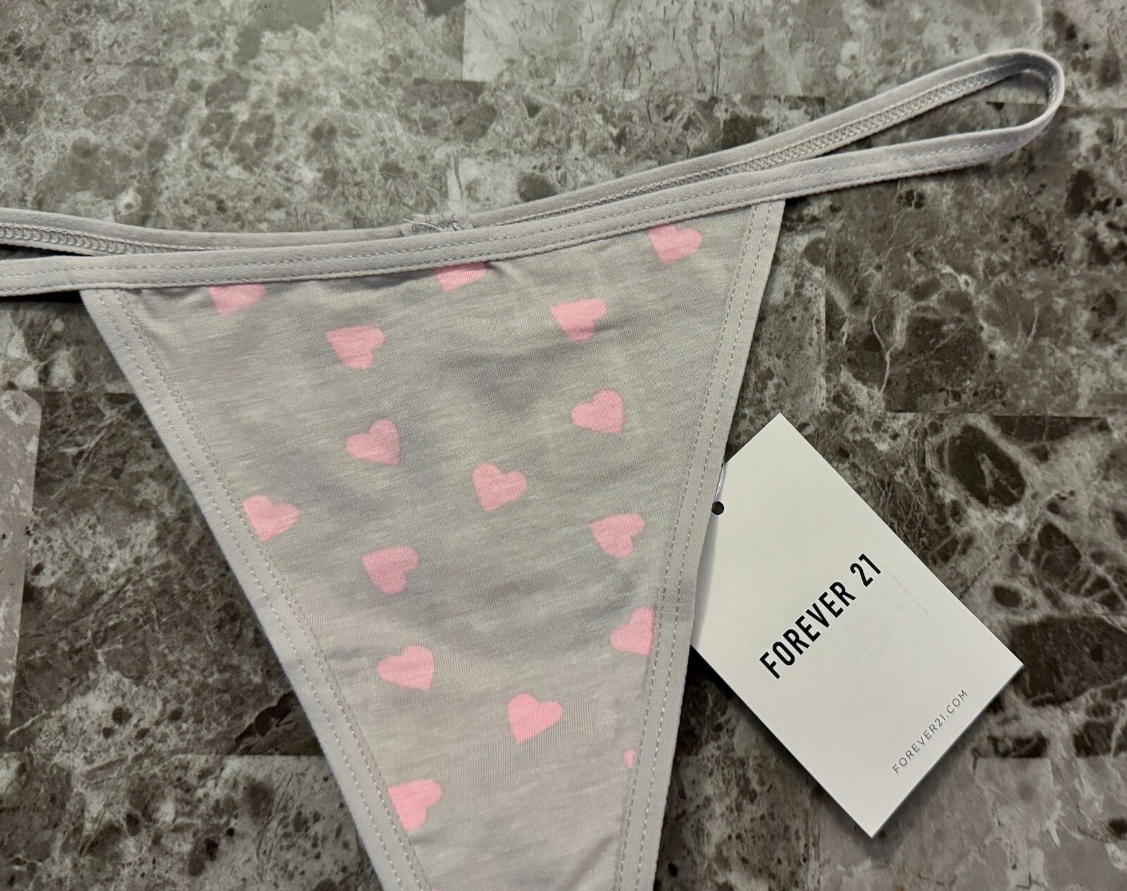 NWT FOREVER 21 GRAY PINK HEART MODAL COTTON SPANDEX BLEND V STRING THONG PANTIES