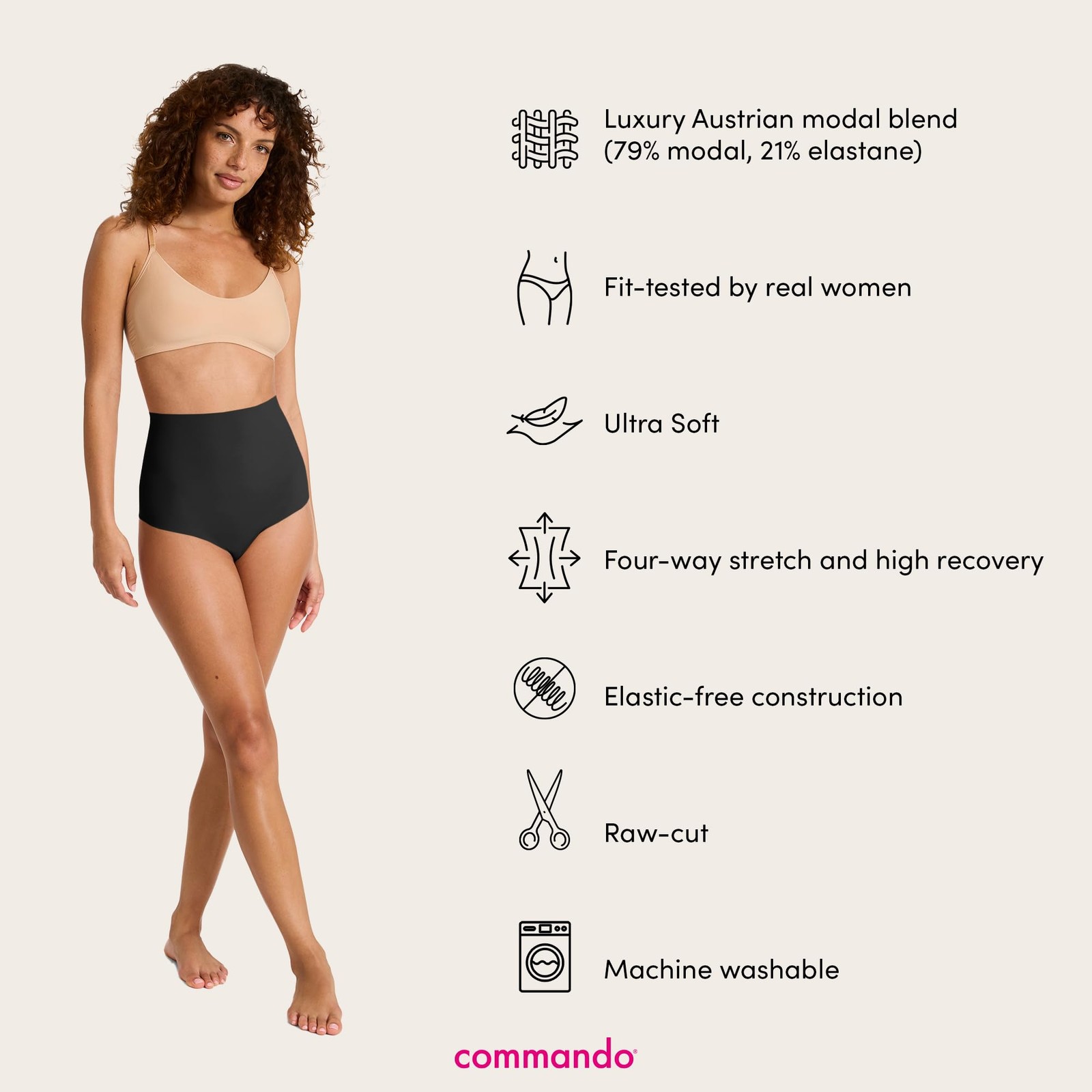 commando Classic Control Silky Soft & Shaping No Show Thong – Black, SM