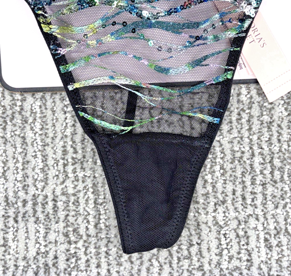 Victoria’s Secret Very Sexy NWT XL Black Siren Sequin Strappy V String Panty