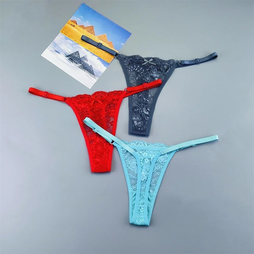 Women’s 3 Pack Lace T-Back Thong Panties Low Rise Soft Comfort Adjustable