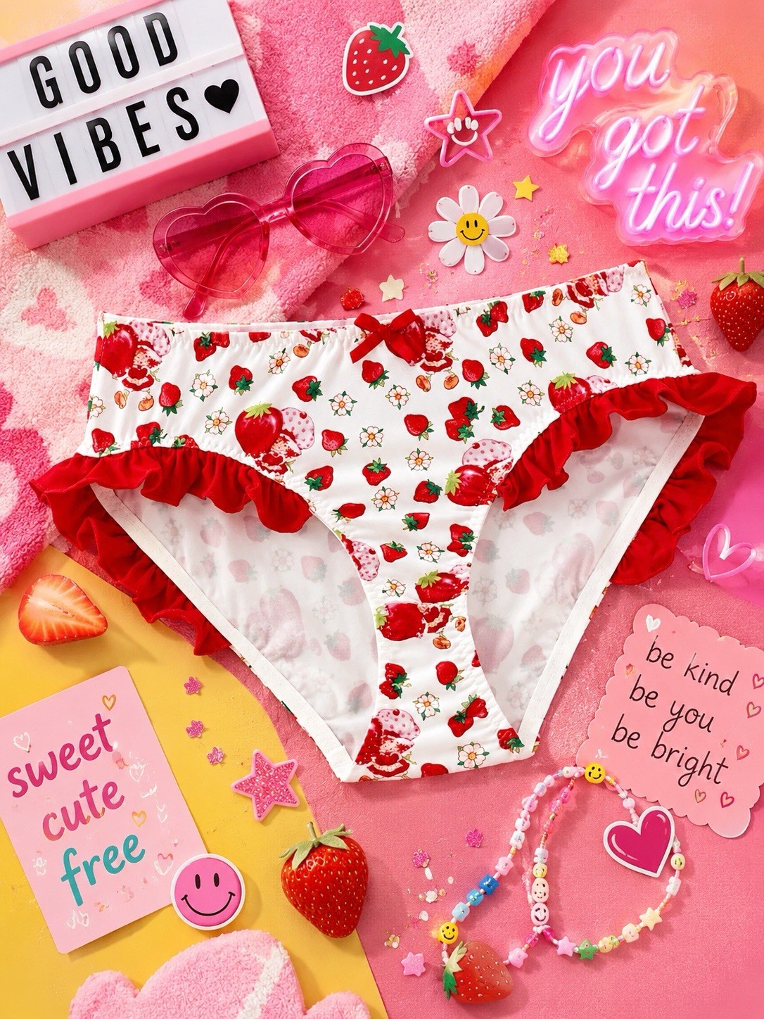 Strawberry Shortcake Licensed Women’s Teen Kawaii Bikini Panties Ruffle Medium