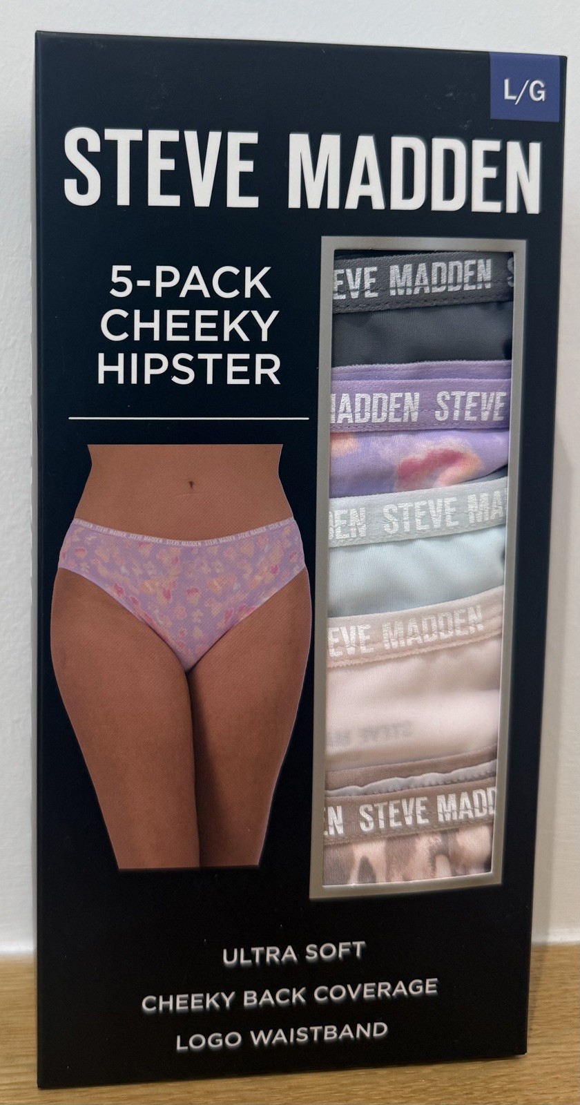 Steve Madden 5 Pack Cheeky Hipster Briefs – Large – Beige / Lilac / Grey / Mint