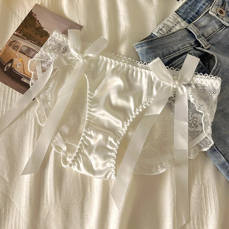 Low Rise Satin Lace Panties Bow Detail Women Soft Stretch Breathable Fit