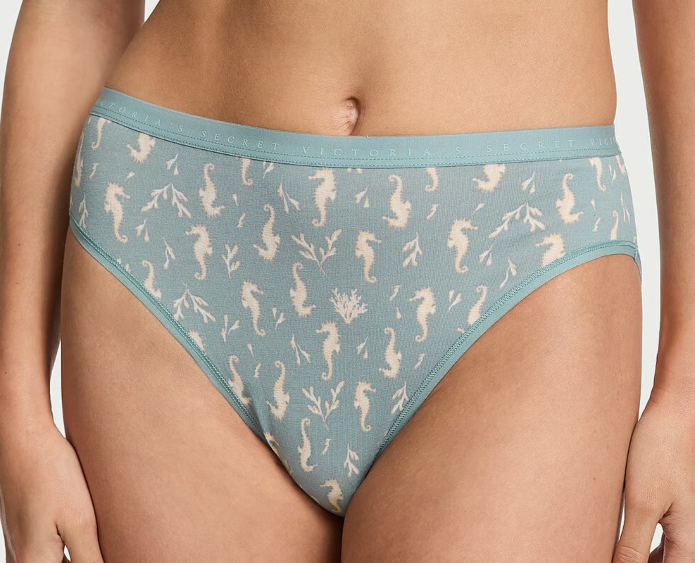 M L XL XXL Teal Seahorse Cotton Victorias Secret High-Leg Waist Brief Pantie