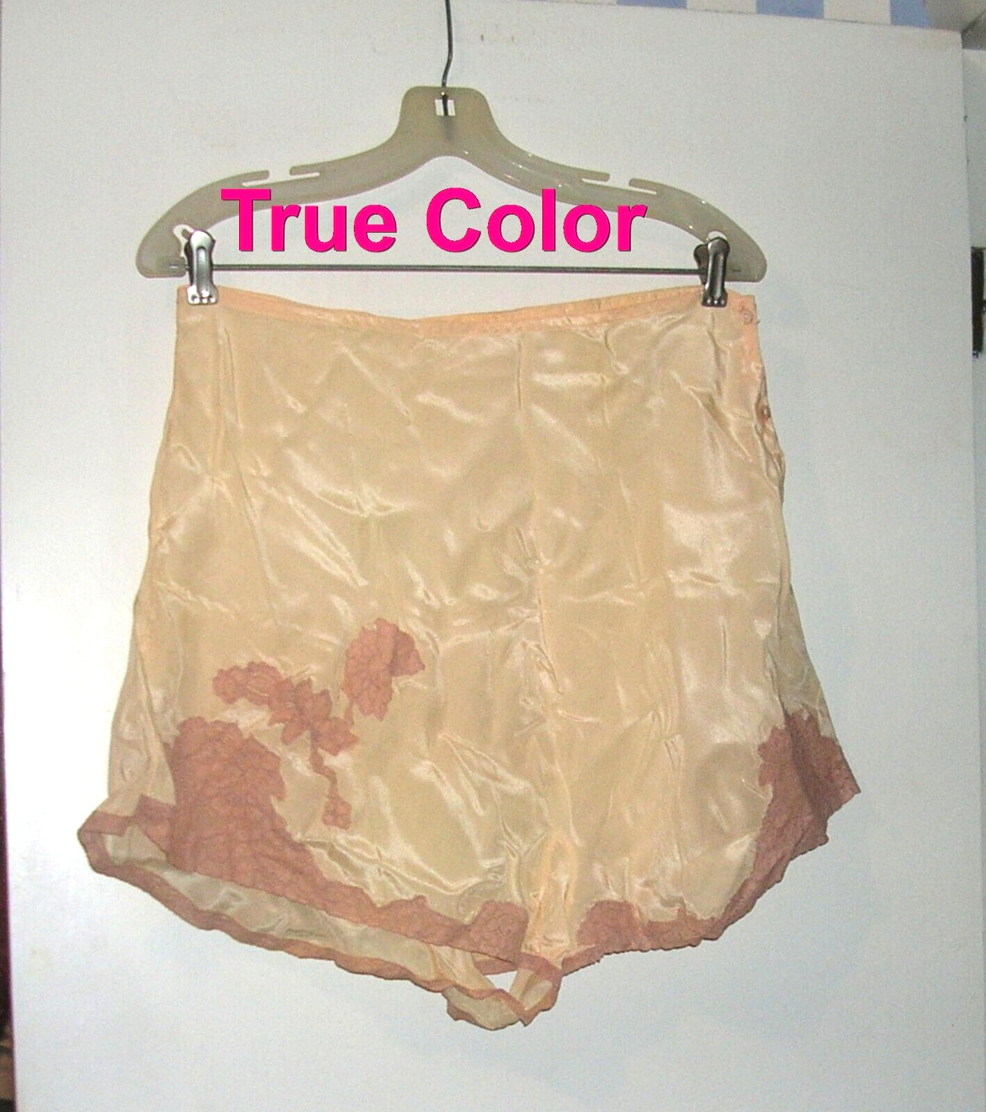 Art Deco Flapper Silk/Satin Lace Trim, side button, Under garment Beige Rose #B