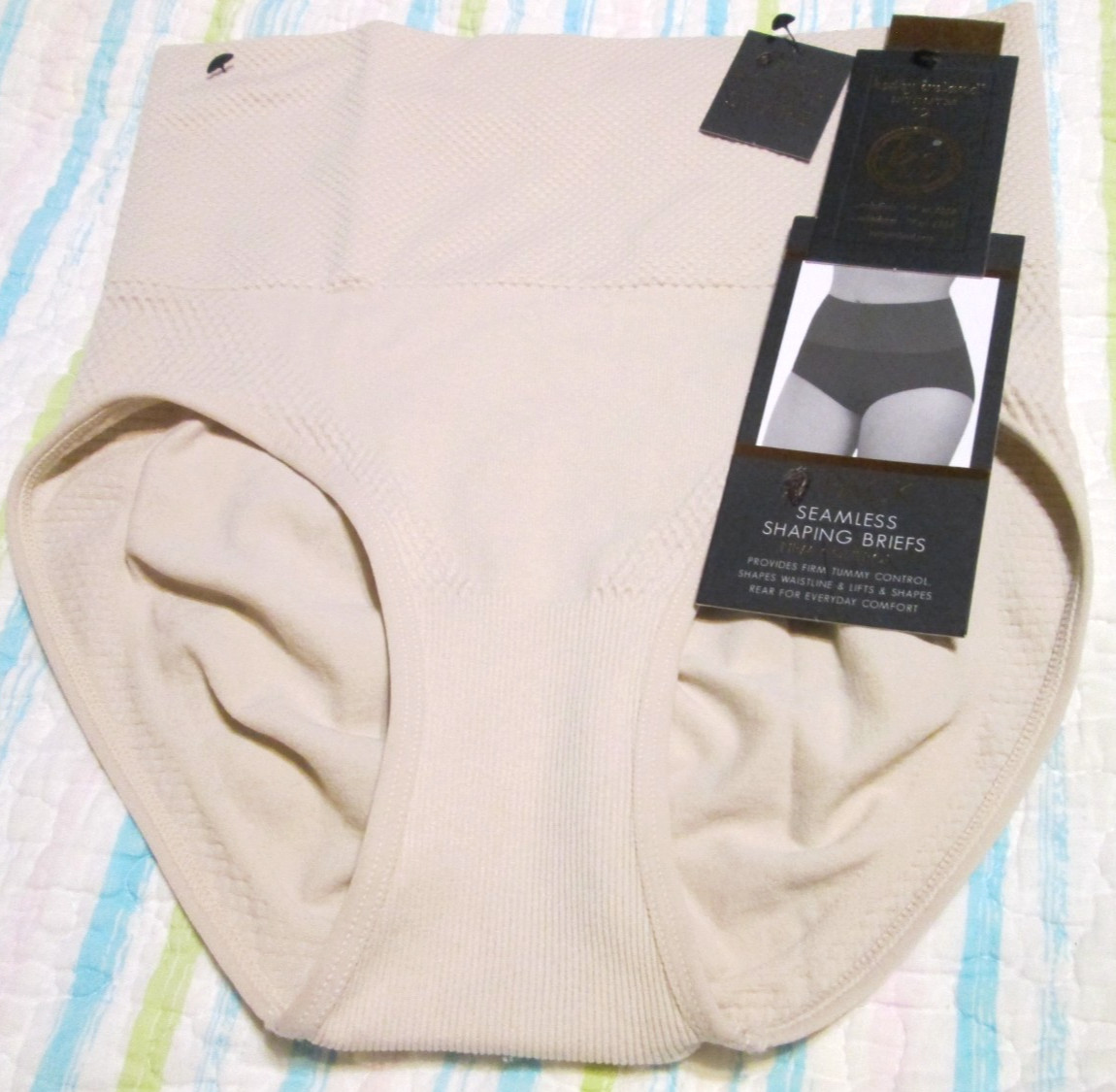 KATHY IRELAND-JACQUARD SHAPING BRIEF-SZ L-firm CONTROL-NWT-1 PR-BEIGE