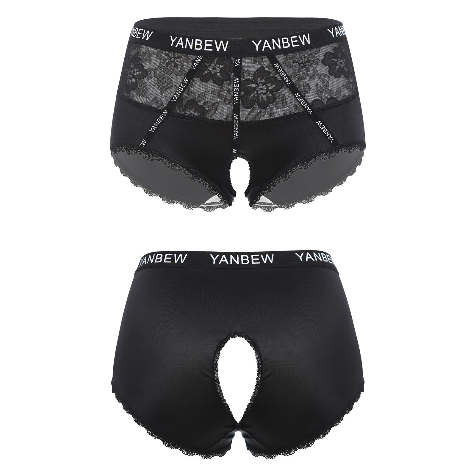 Women Cutout Briefs Underwear Crotchless Lace Letter Print Panties Boyshorts