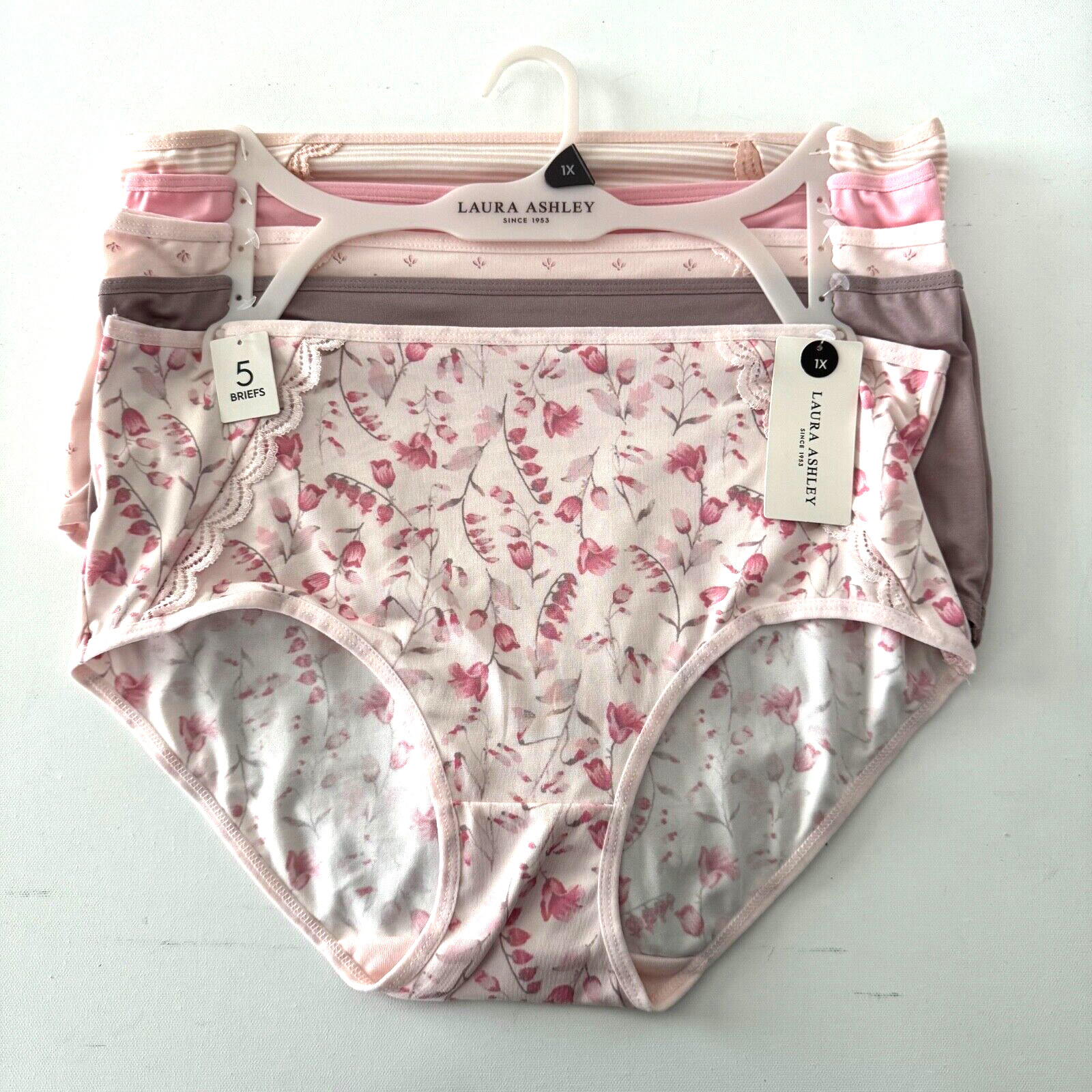 Laura Ashley Intimates Womens 5 Pack Plus Size 1X Soft Briefs Solid Floral