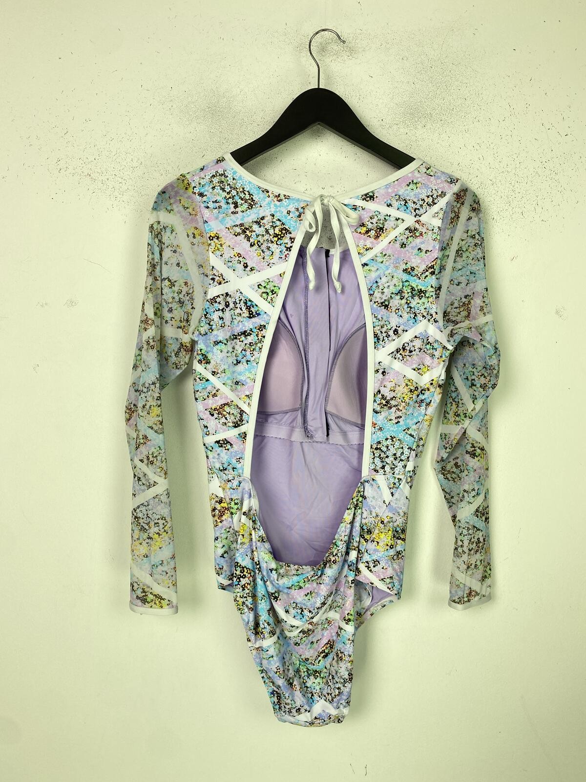 Next Purple Multi Colour Abstract Bodysuit Top Zip Neck Long Sleeve UK 18 NEW