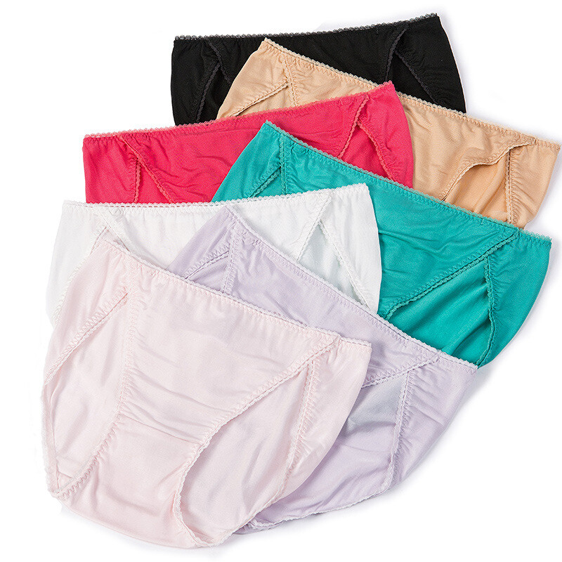 3pcs Womens Nature Silk Panties Briefs Bikinis Daily Underwear High Slit Briefs