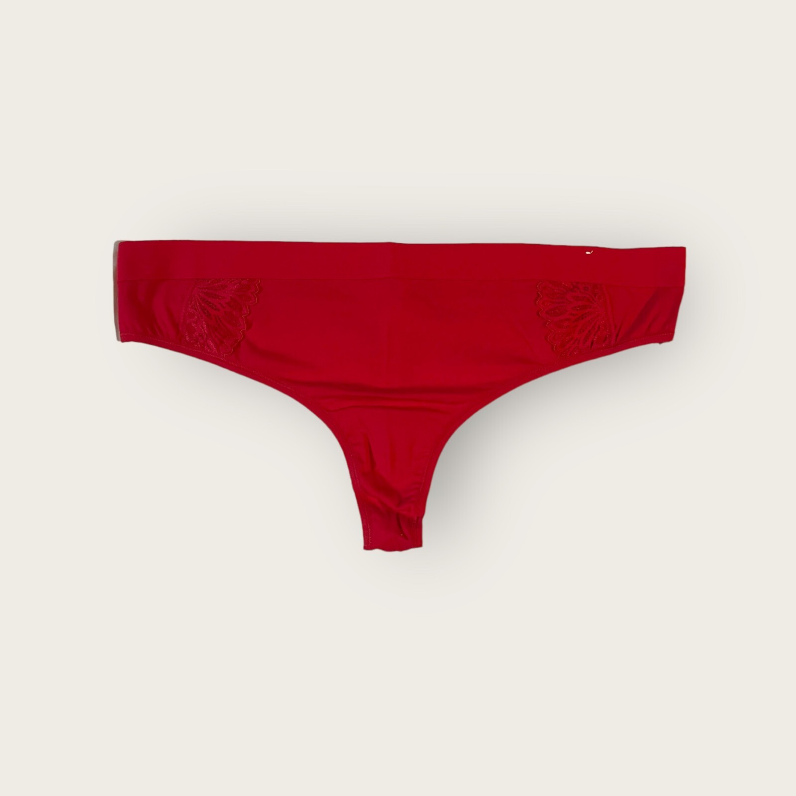 Lane Bryant Cacique Red Cotton Thong Panty w/ Lace Wide Waistband 26/28 (1272)