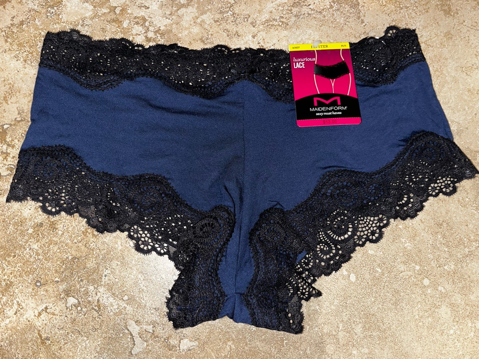 NWT Maidenform Blue Black Sexy Must Haves Luxurious Lace Hipster Panty Medium 6