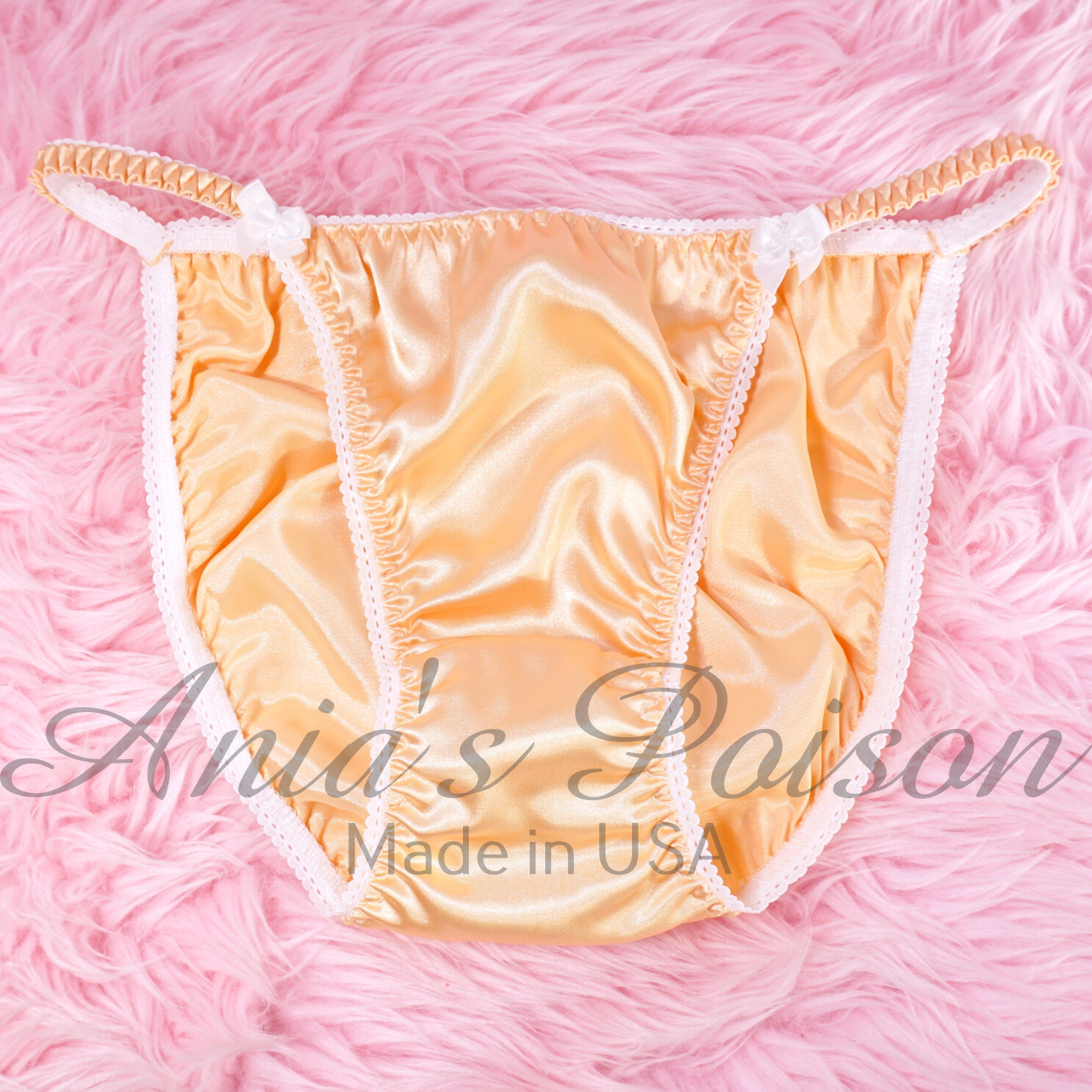 Vintage 80s style SATIN sissy Champagne shiny string bikini Panties sz 5 6 7