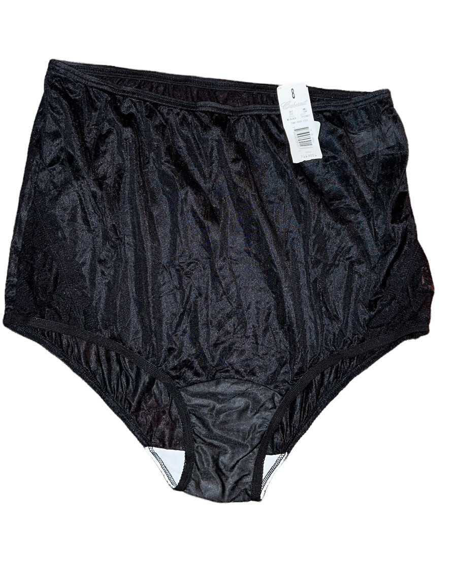 New VINTAGE CABERNET SATINY Black Lace Second Skin Satin PANTY 8 XL SISSY GRANNY