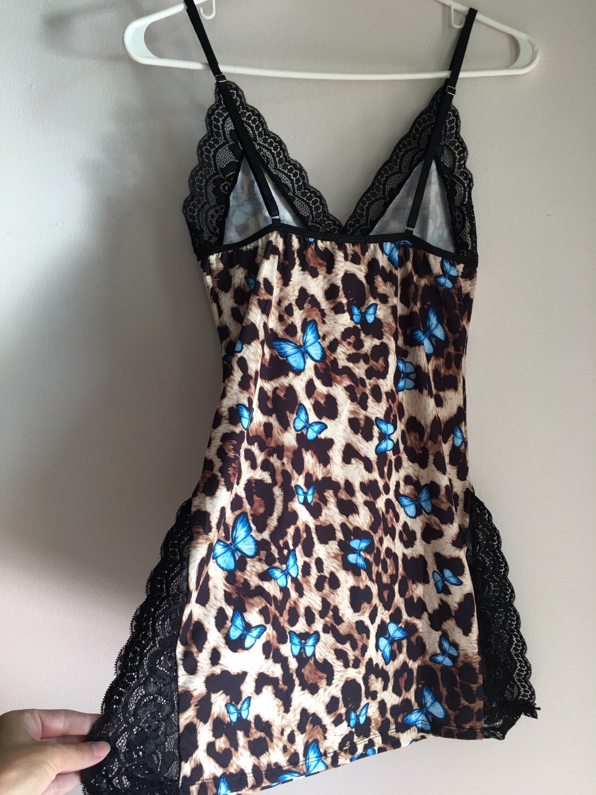 Avidlove Women Lingerie Butterfly Leopard Spaghetti Strap Nightgown Chemise – XS