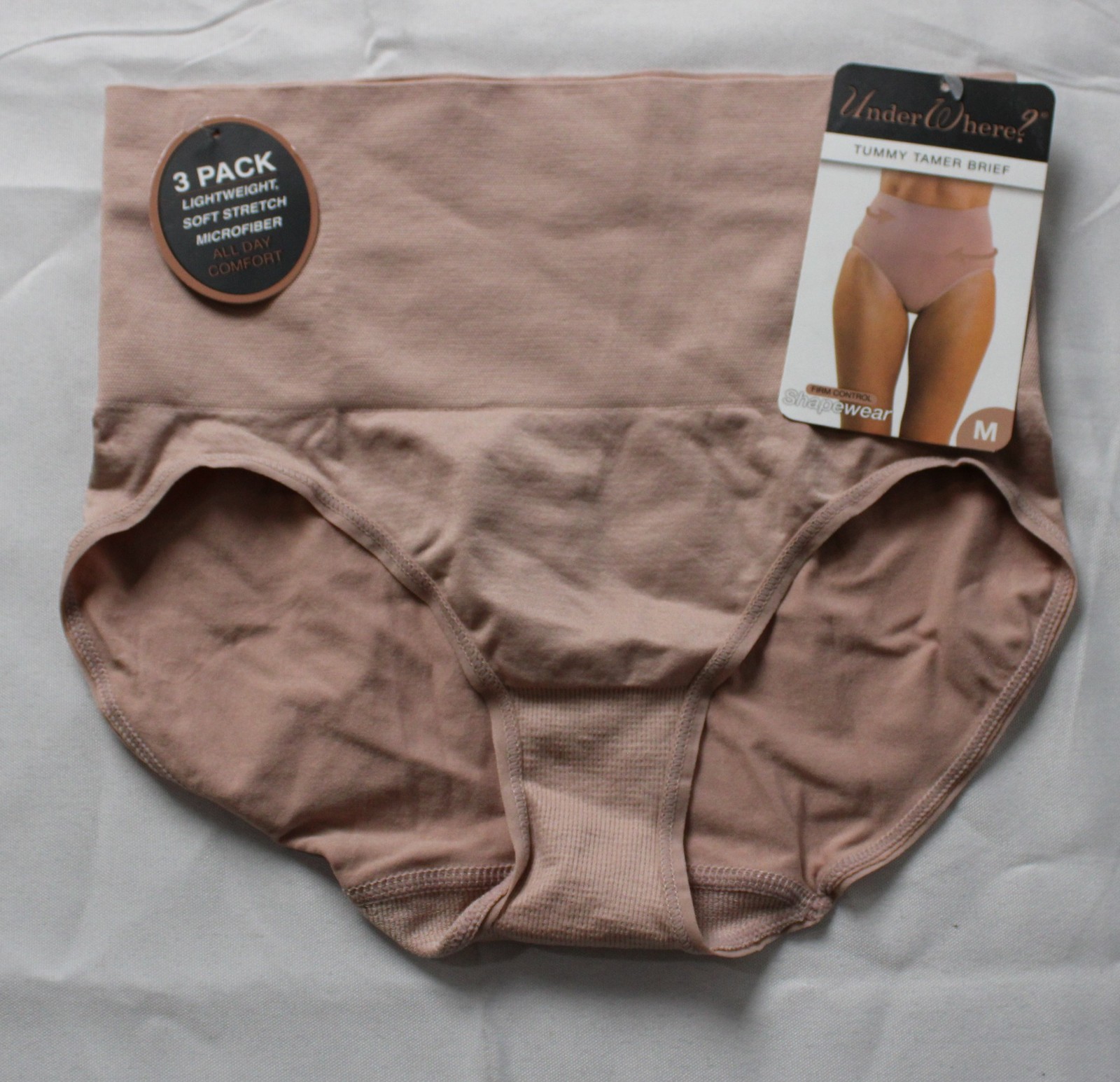 Under Where? Women’s Lightweight Tummy Tamer Brief AP2 Rose/Beige Medium NWT