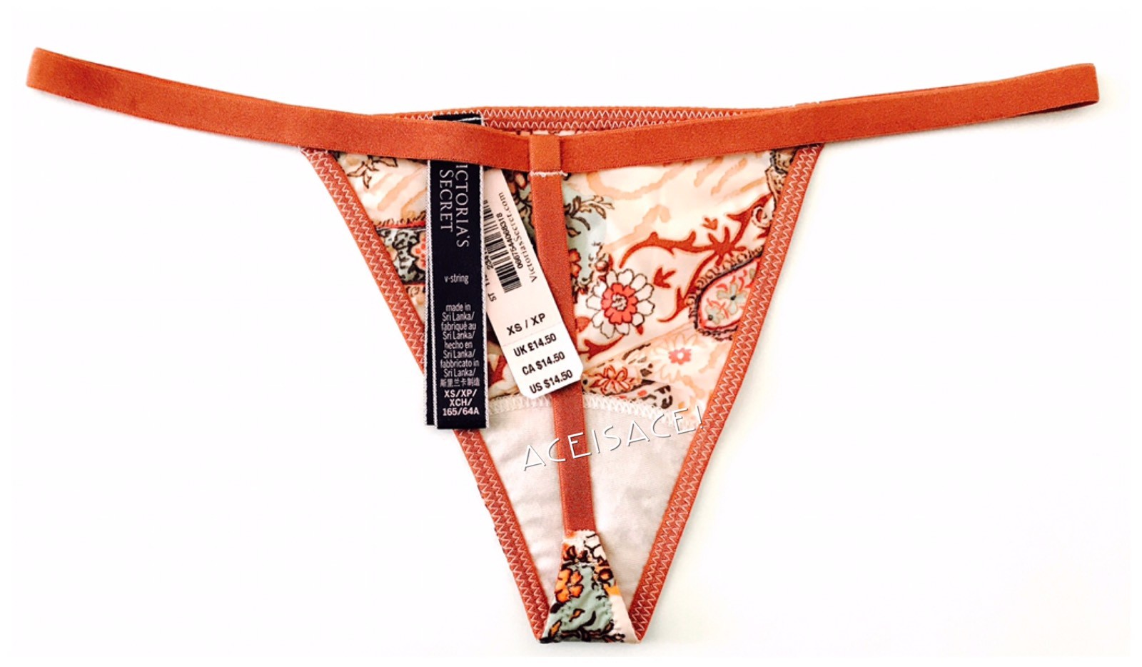 NWT* VICTORIA’S SECRET SEXY PAISLEY V-STRING–BROWN**MULTI-COLOR (C8Q)–XS/XP