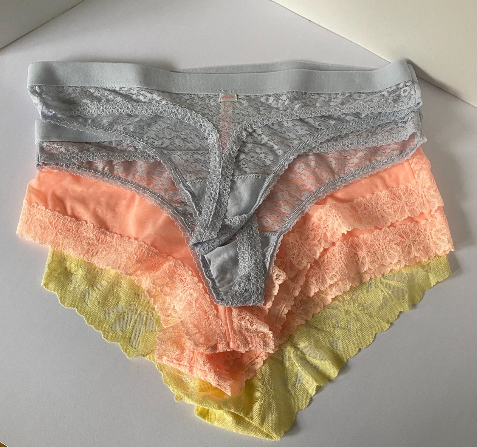 Victoria’s Secret PINK Lace Panty Set of 6 XL New With Tags Yellow Peach Bikini
