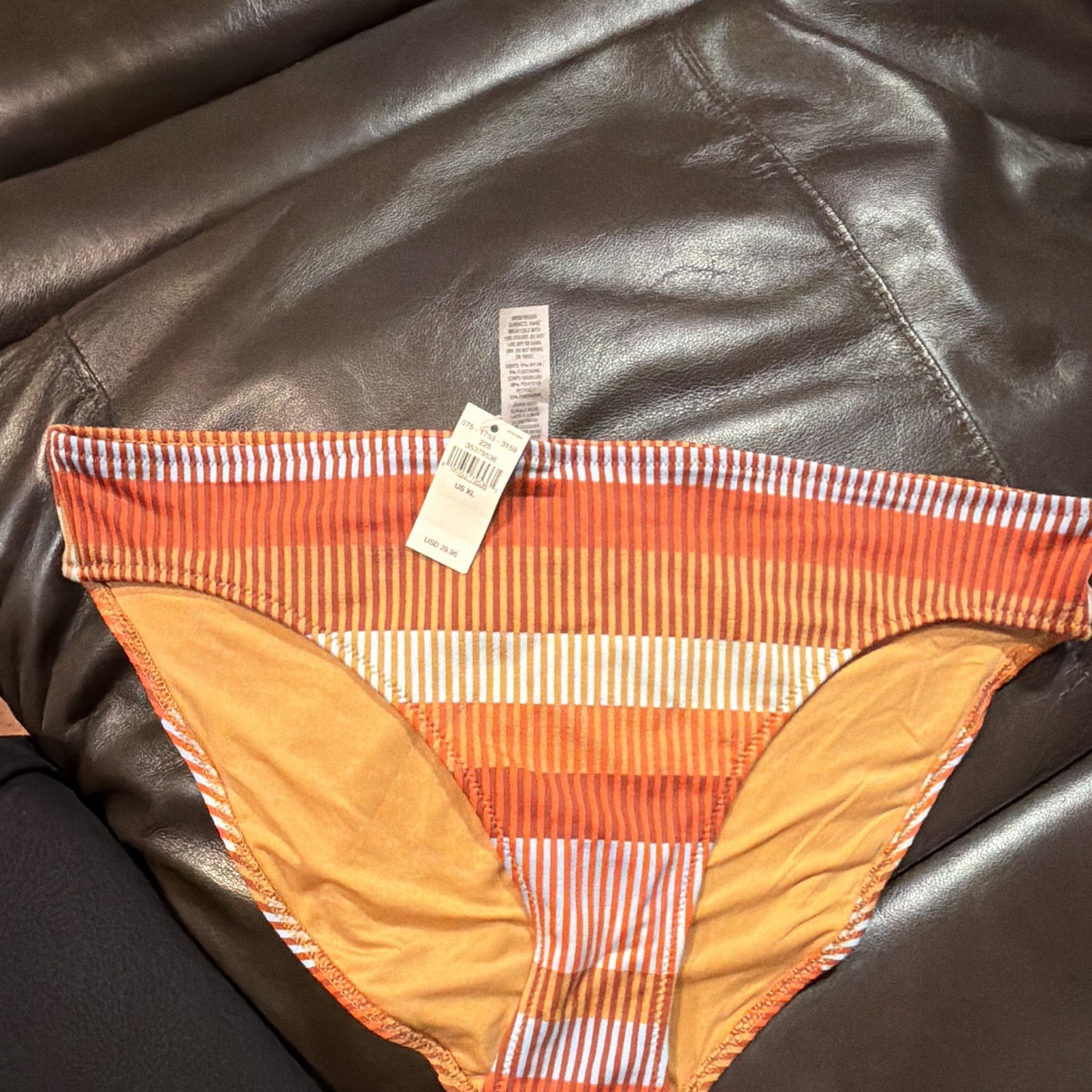 Aerie Women’s XL Bikini Bathing suit Striped Orange White Blue Cotton Elastane