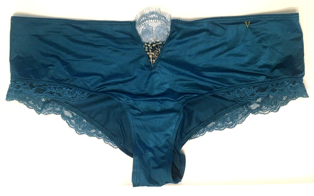 Victoria’s Secret Sapphire Blue Micro Shimmer Lace Inset Cheeky Panty Size L NWT