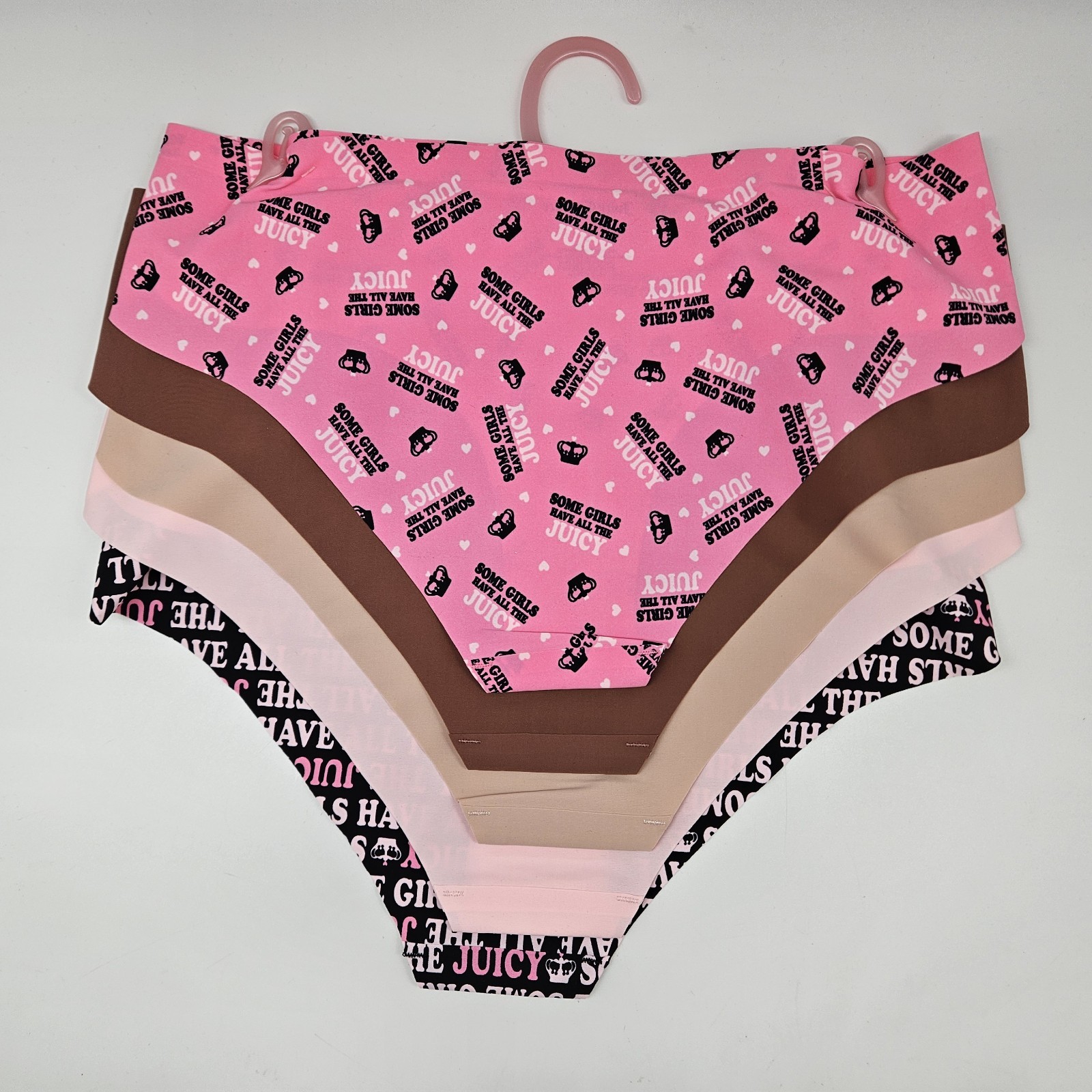 JUICY COUTURE 5 Pack Women Large No Panty Lines Logo Panties Fuchsia Brown Beige