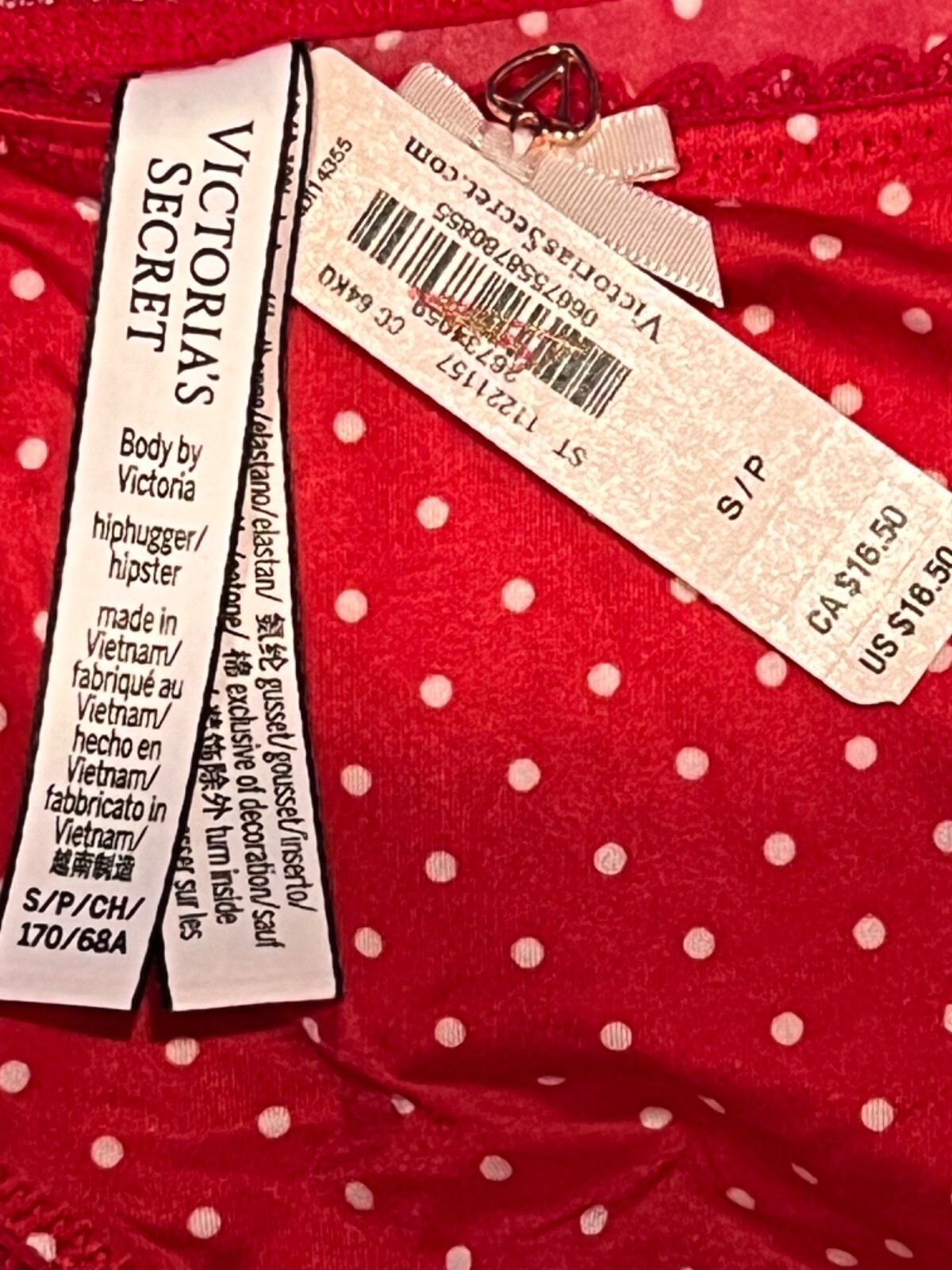 NWT VICTORIA’S SECRET Body Hiphugger Hipster Sz XS-S-M-L-XL Red Dots Silky Lace