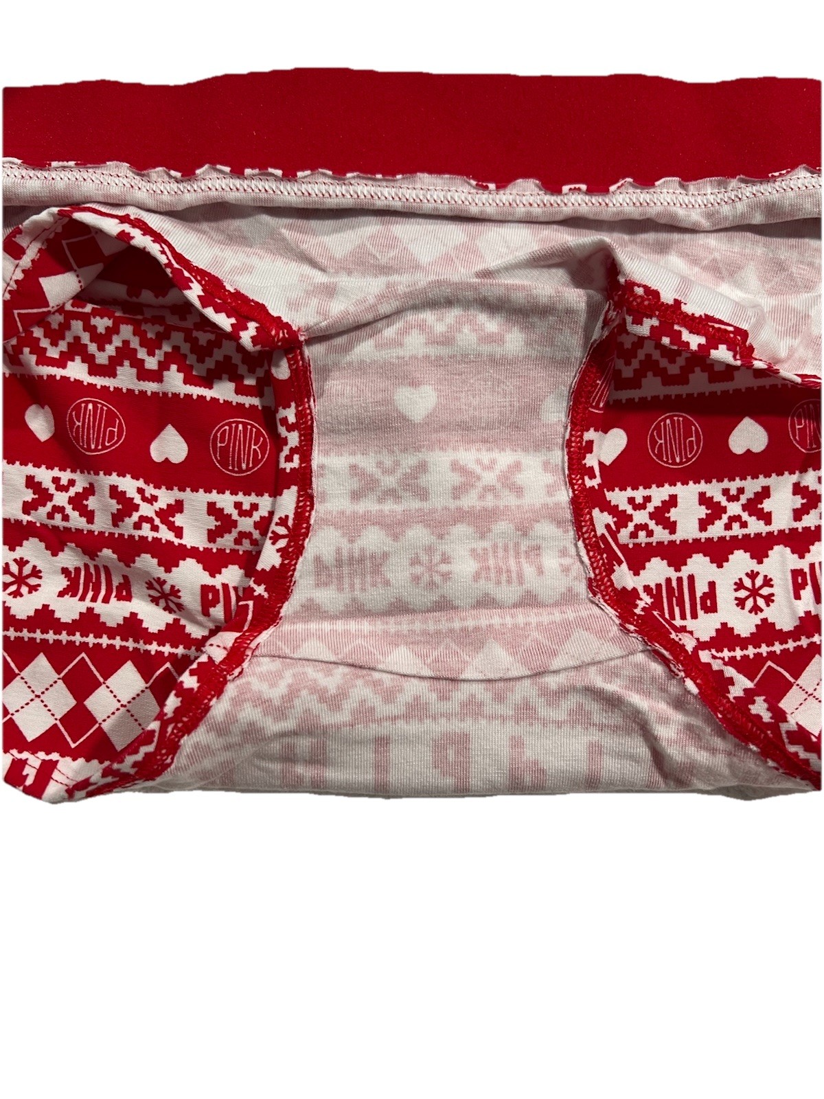 Victoria’s Secret PINK LOGO SHORTIE BOYSHORTS Red White Fair Isle Panty Large