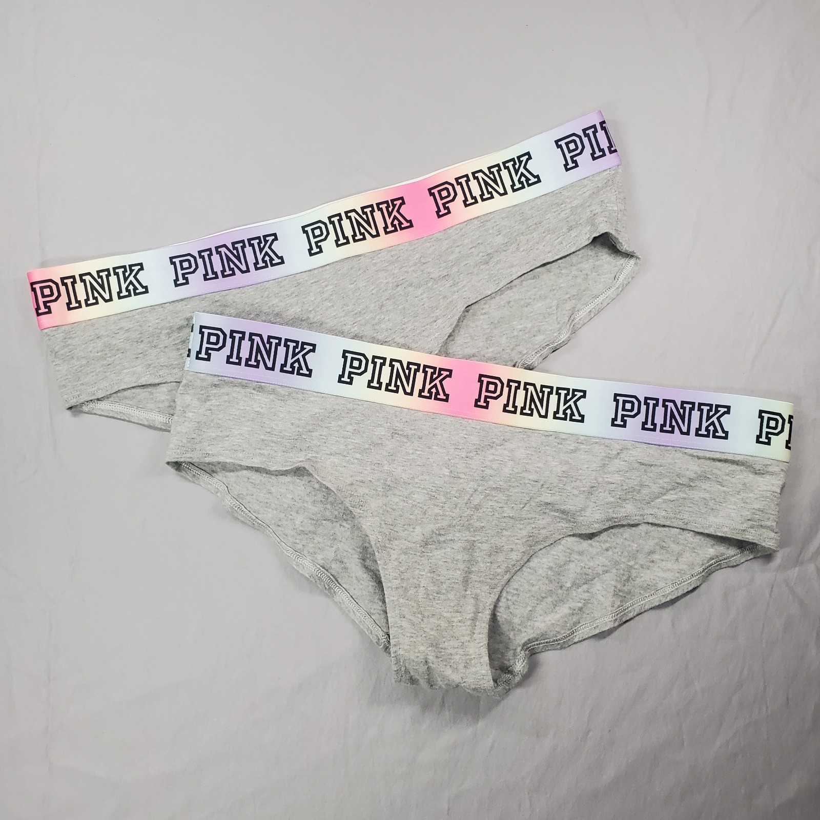 Victoria’s Secret Pink Waistband Sz Lg Blocklogo Hipster panty Heather Charcoal