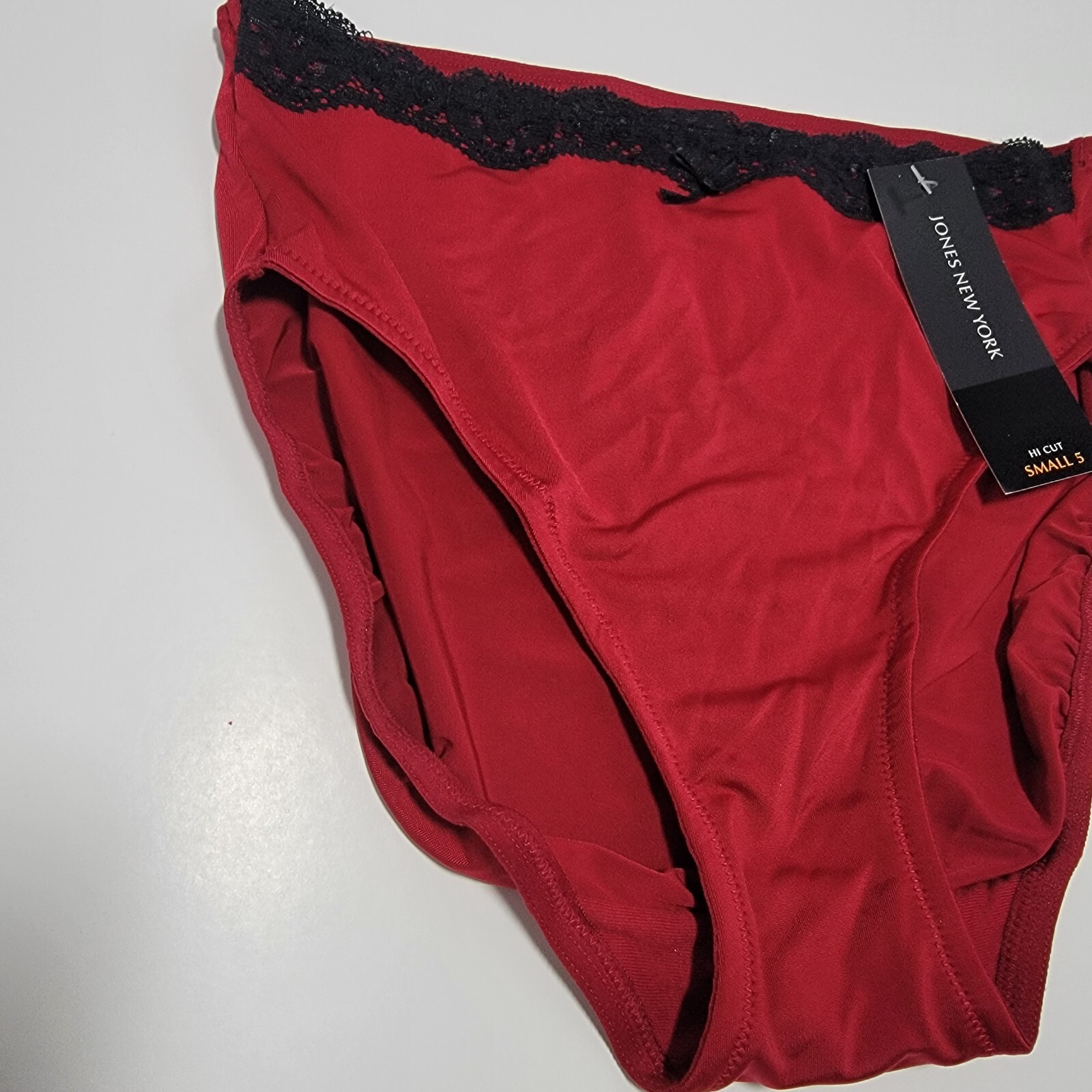 Jones New York Red Hi-Cut Panties 1 Pair Polyester Black Lace Size 5 S Small New