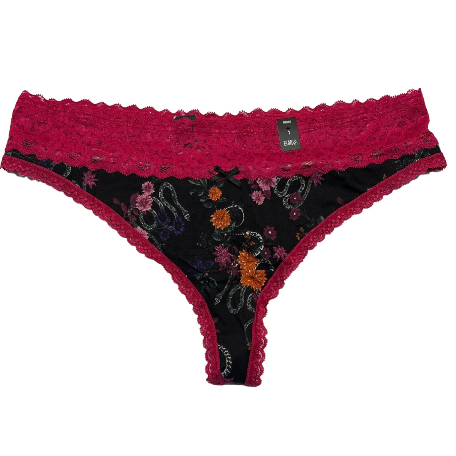NWT TORRID Thong Pantie Sz 1X-2X-3X-4X Pink Black Floral Jersey Lace
