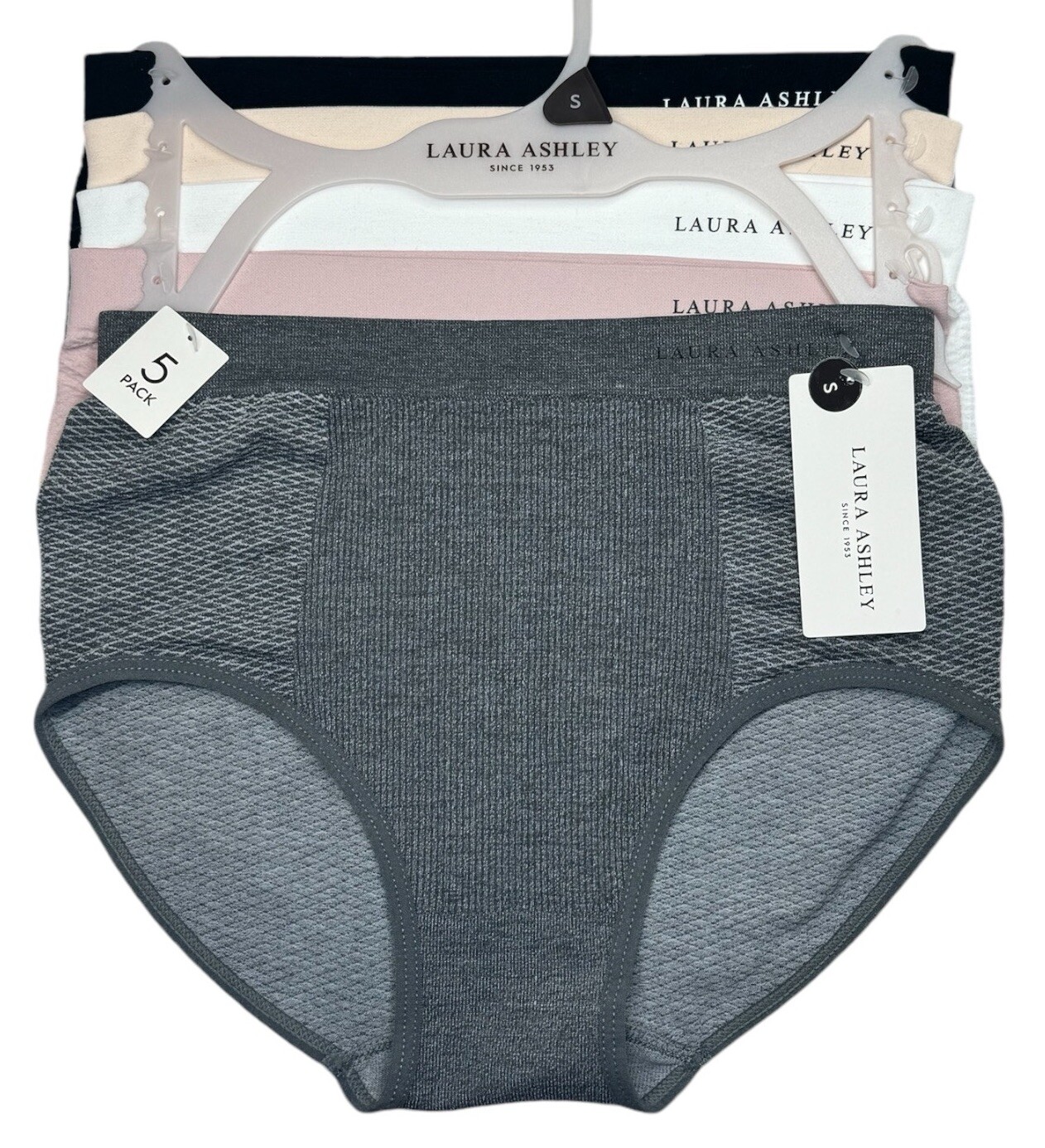 LAURA ASHLEY Size S Briefs 5-Pack Underwear Panty Black White Grey Nude Beige