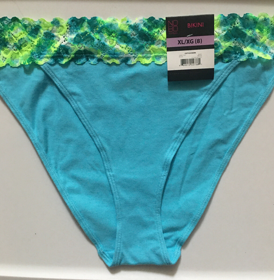 Womens Aqua Floral Bikini Panties Size XL-2XL Lace Waistband Soft Cotton Spandex