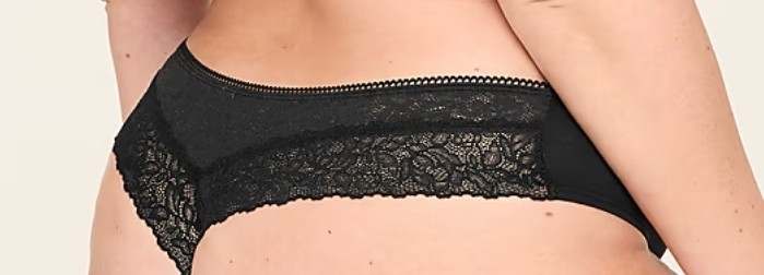 Cacique Lane Bryant Black Cotton Thong Panty Sexy Lace Trim Plus Size 10/12