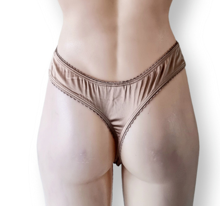 Satin-look metallic bronze/shiny beige + cream g-string underwear XS fits AU 6-8