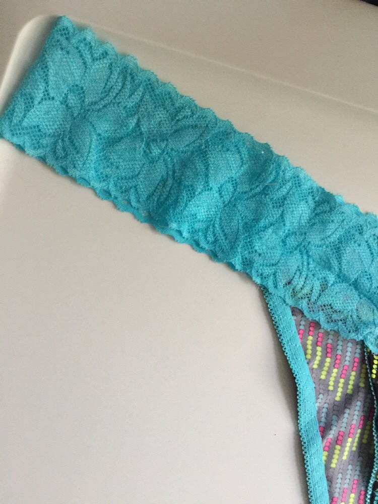 Womens Multi Colored Chevron Teal Thong Tanga Panty Size 4X/11 Soft Lace Waist