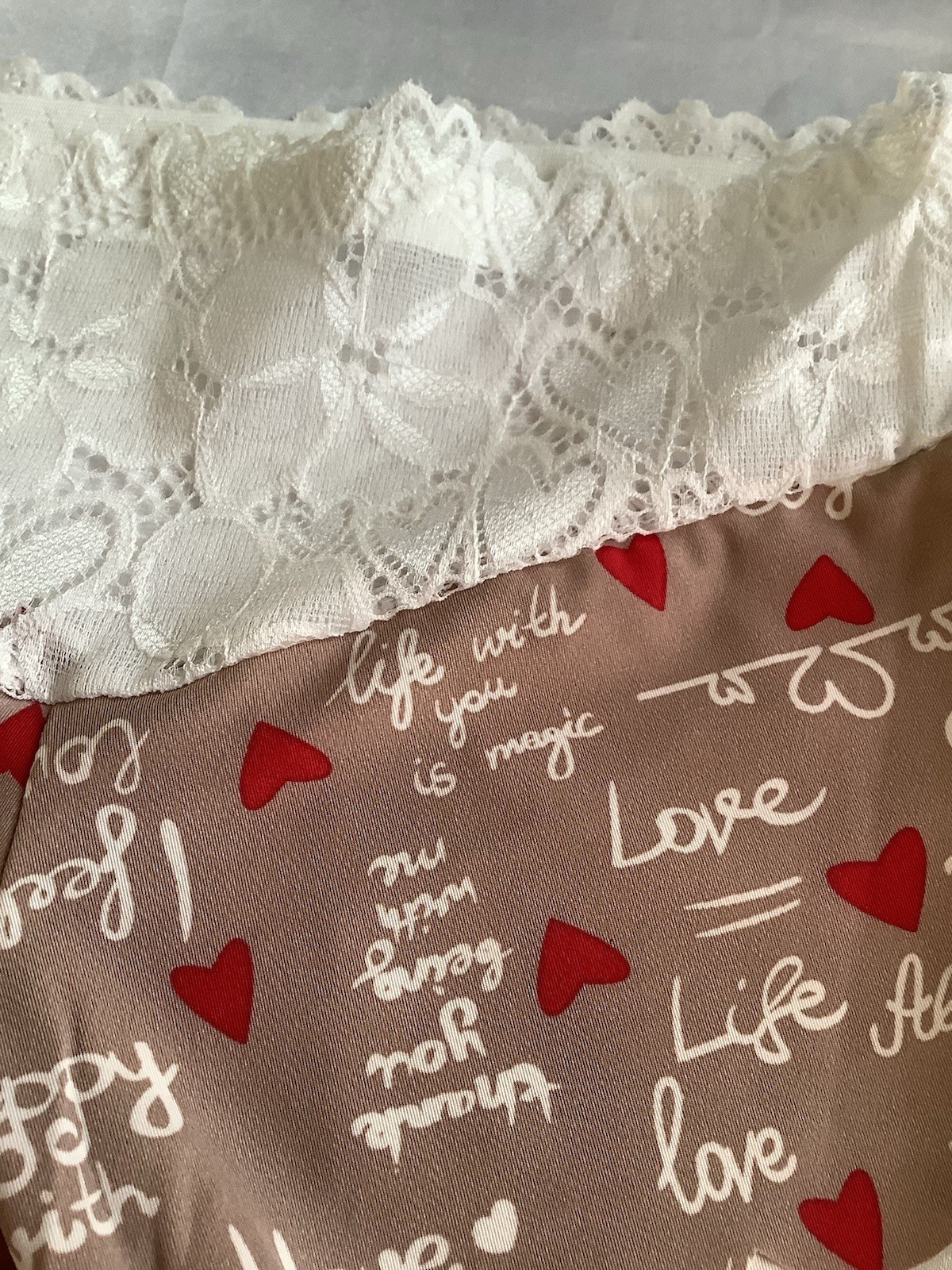 Women’s Teens Mid-Rise Lace Briefs Heart Script Print Red Black White 5Pk Large