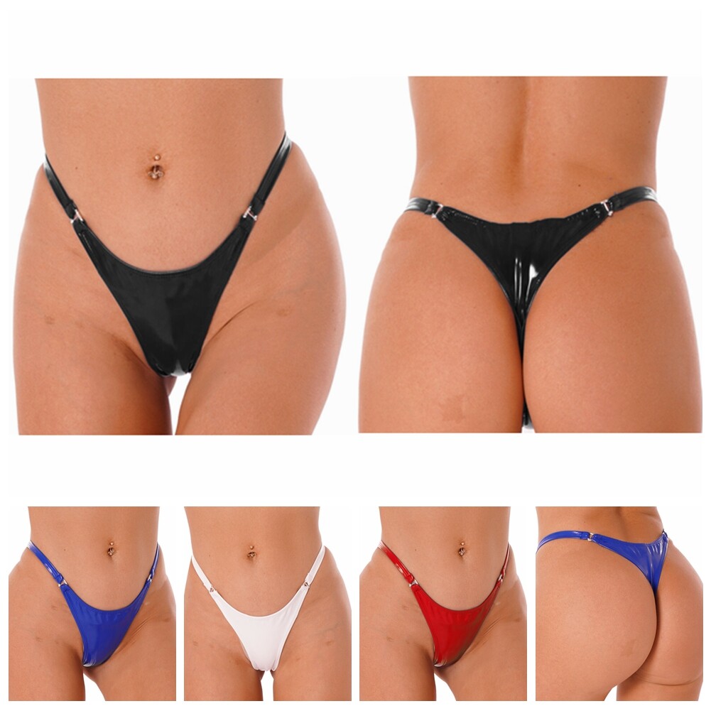 US Woman Wetlook High Cut Thong Briefs Cheeky Panties Leather Underwear Lingerie