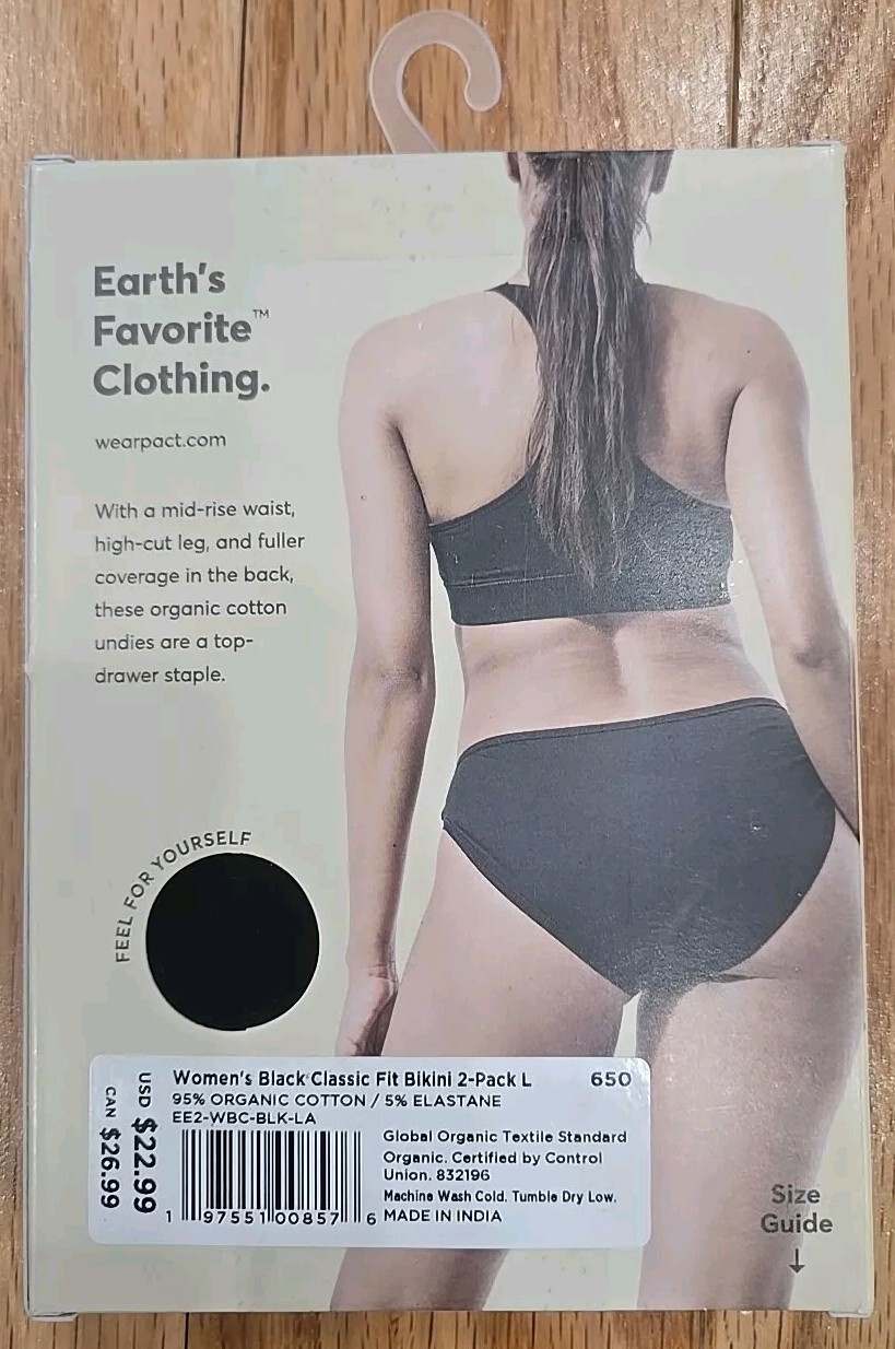 Pact 2pc Classic Fit Bikini Mid Rise Waist Sexy Flirty Organic Cotton New