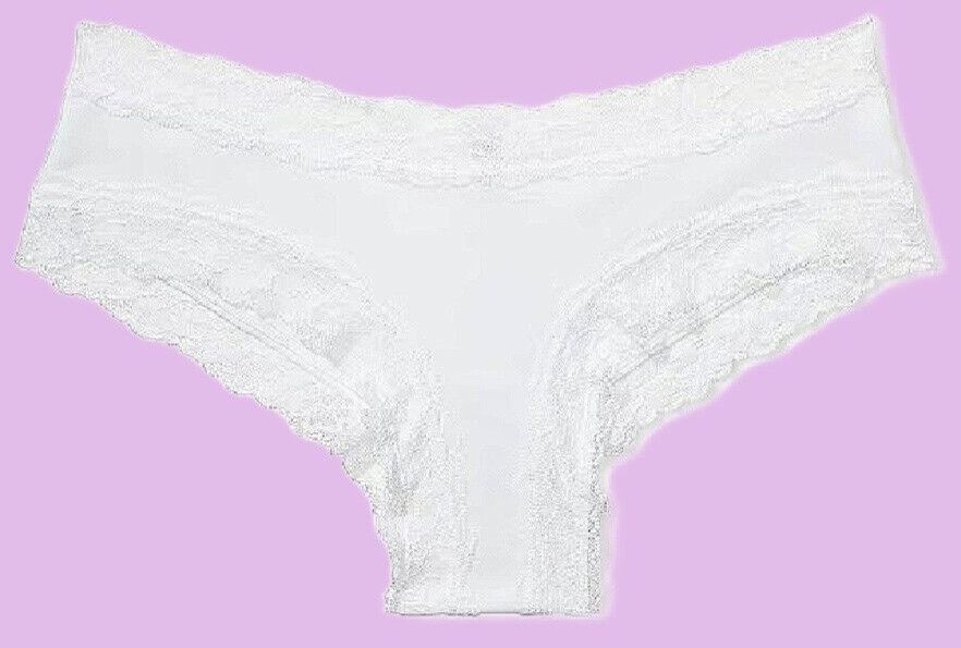 L Bright White Victoria’s Secret Stretch Cotton Lace-Waist & Leg Cheeky Pantie