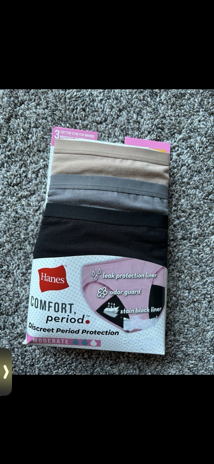 Hanes Womens Period Bikinis Leak Protection Underwear Panties 3-Pack Sz 8/XL
